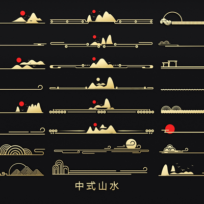  新中式山水 云纹 镂空雕刻su模型 