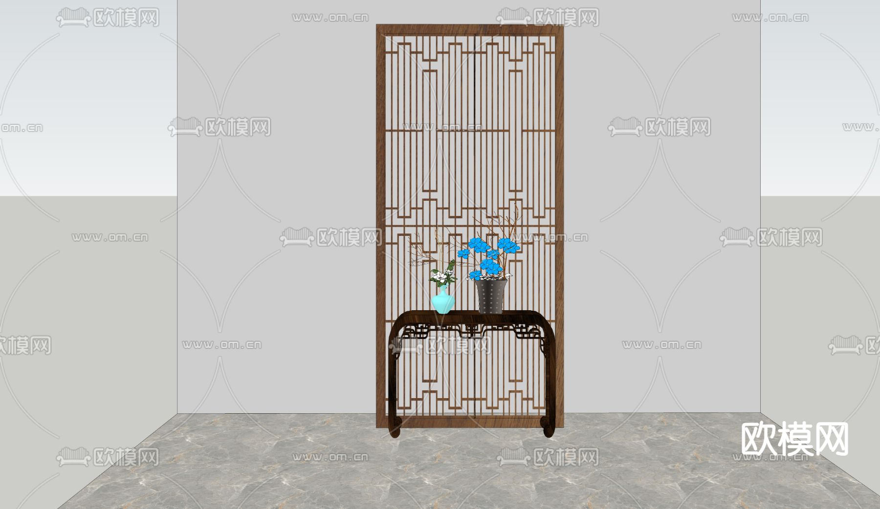 中式玄关 隔断su模型下载（渲染图2）