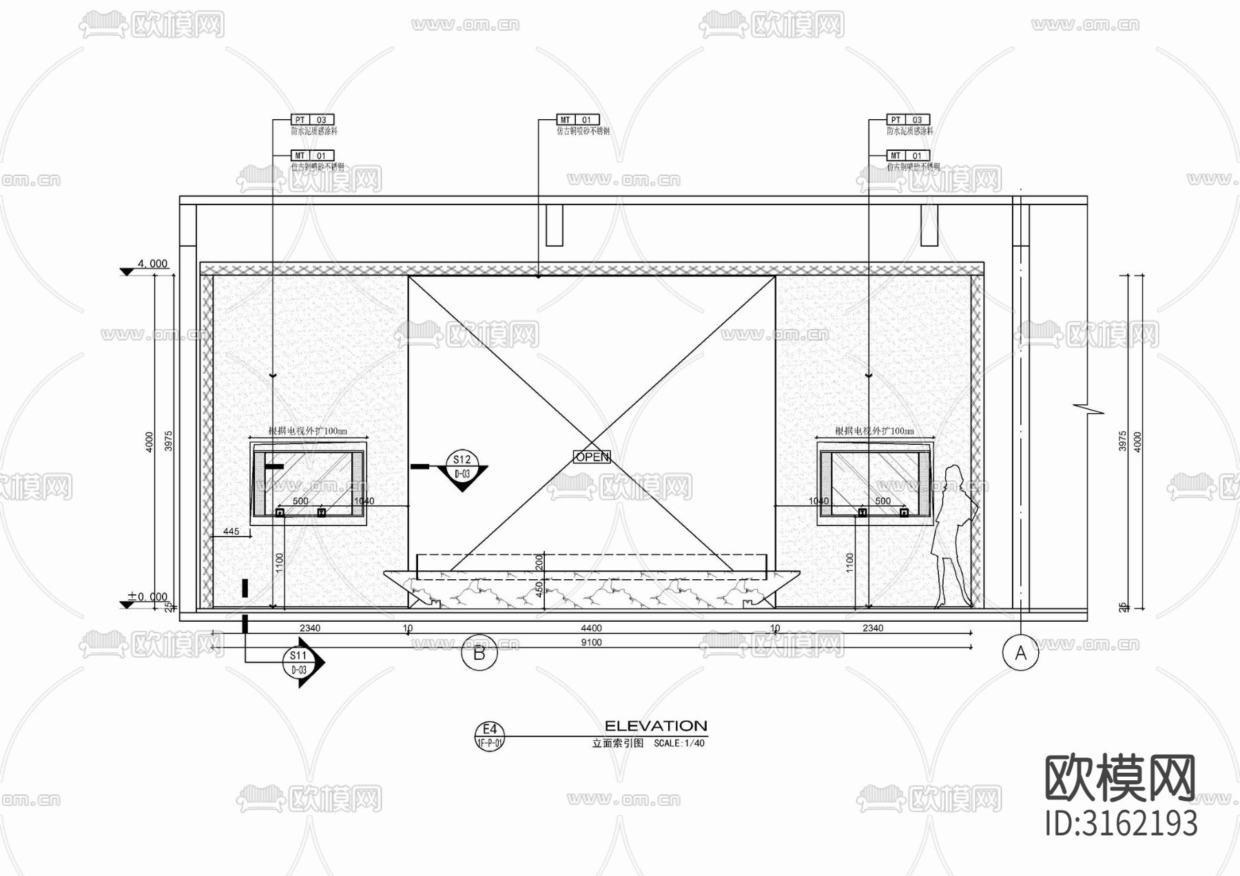 嵌入式电视墙cad大样图下载（渲染图2）