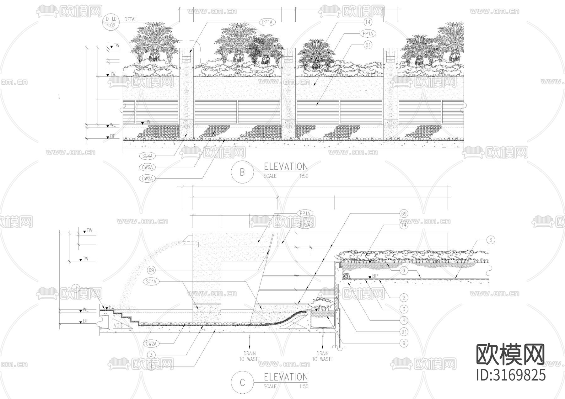 喷水涌泉详图剖面图cad图库下载（渲染图3）