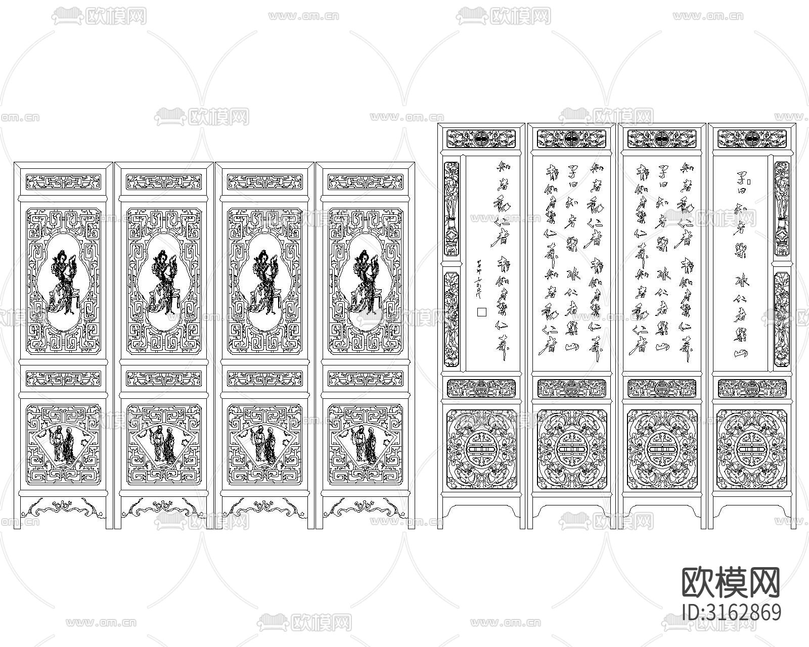 折叠屏风挂画cad图库下载（渲染图6）