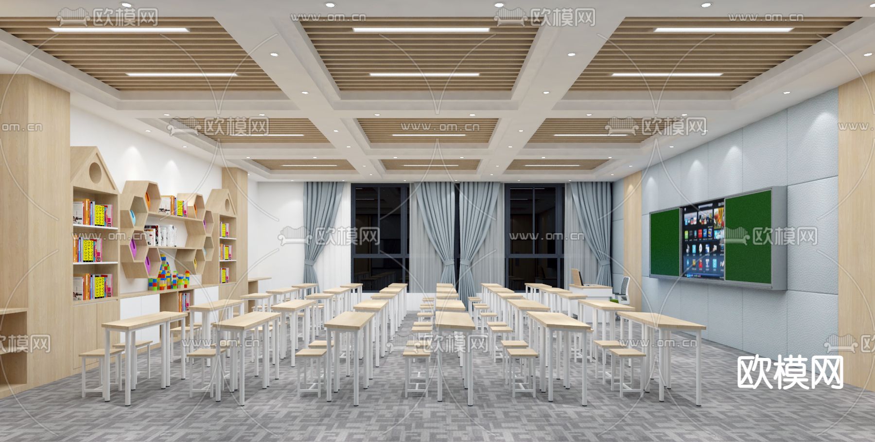学校教室 课堂3d模型下载（渲染图2）