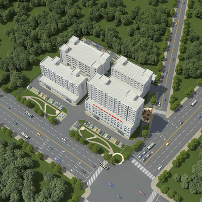  现代办公楼 综合楼鸟瞰su模型 