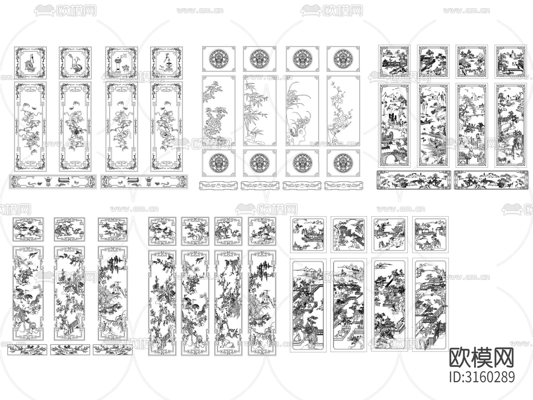 中式古典雕花装饰画cad图库下载（渲染图8）