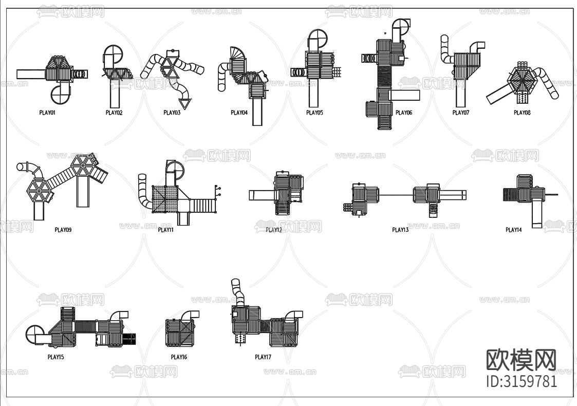 儿童滑梯 滑梯 游乐设备cad图库下载