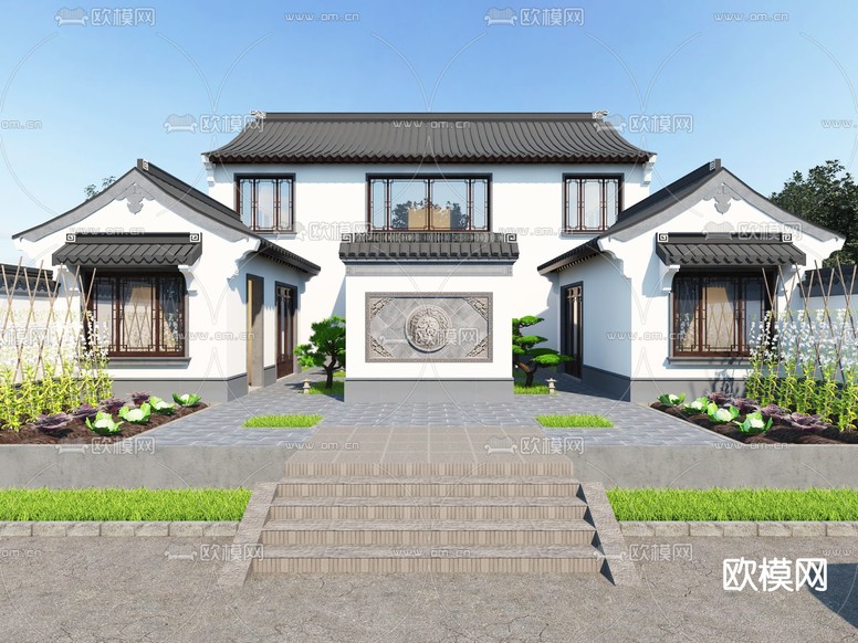 新中式四合院3d模型下载(渲染图3)
