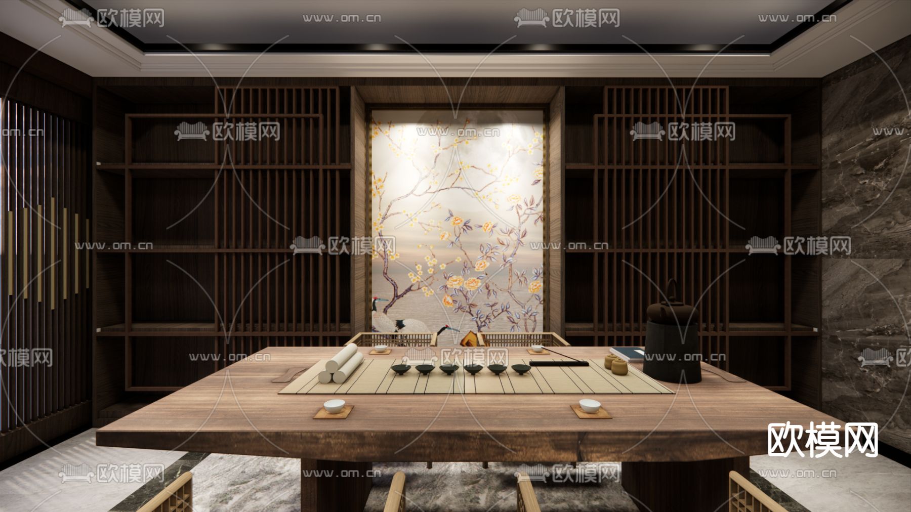 中式茶室su模型下载（渲染图2）