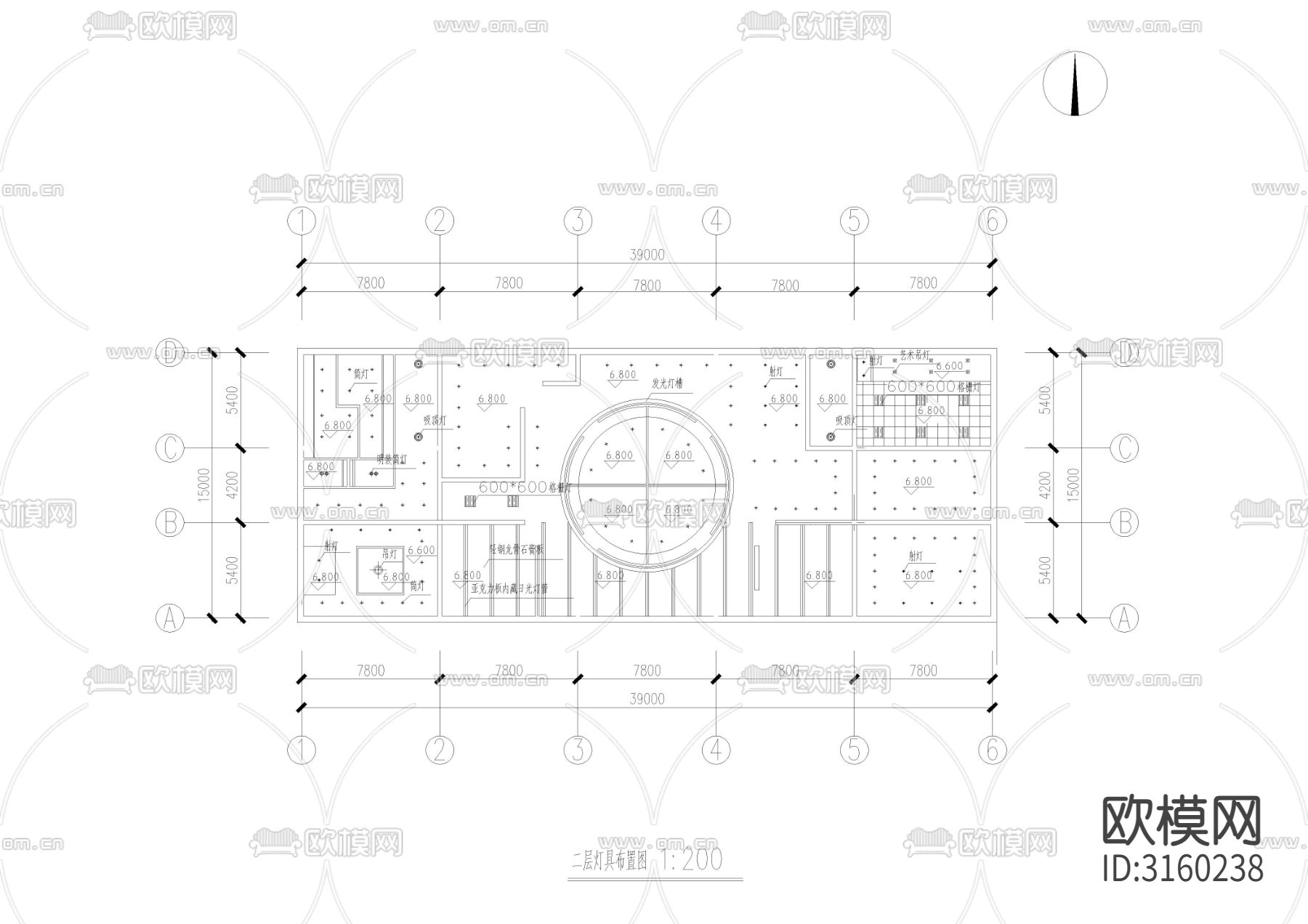 1240㎡书店书吧cad施工图下载（渲染图3）