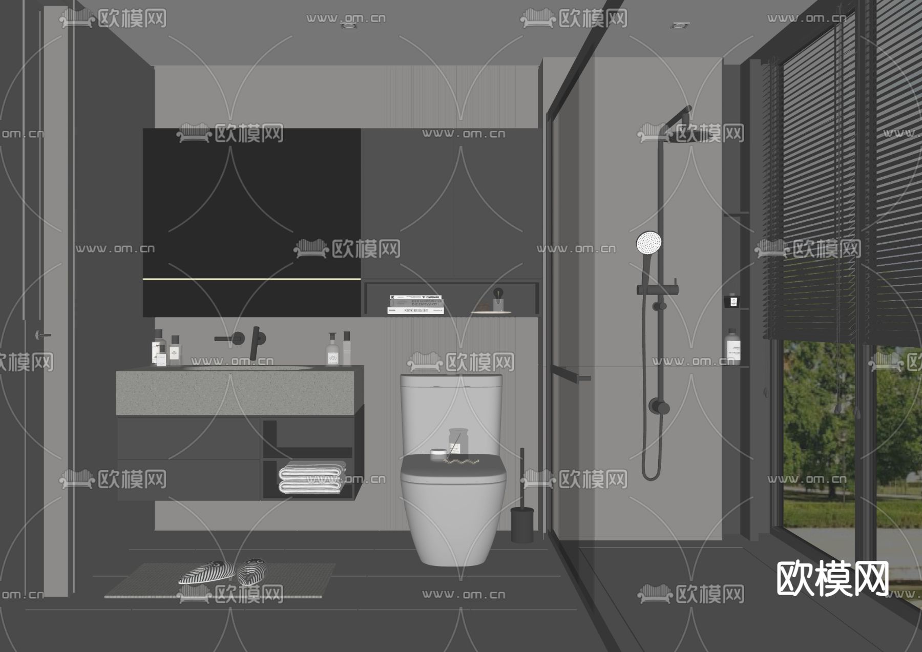 高级灰卫生间 浴室su模型下载（渲染图2）