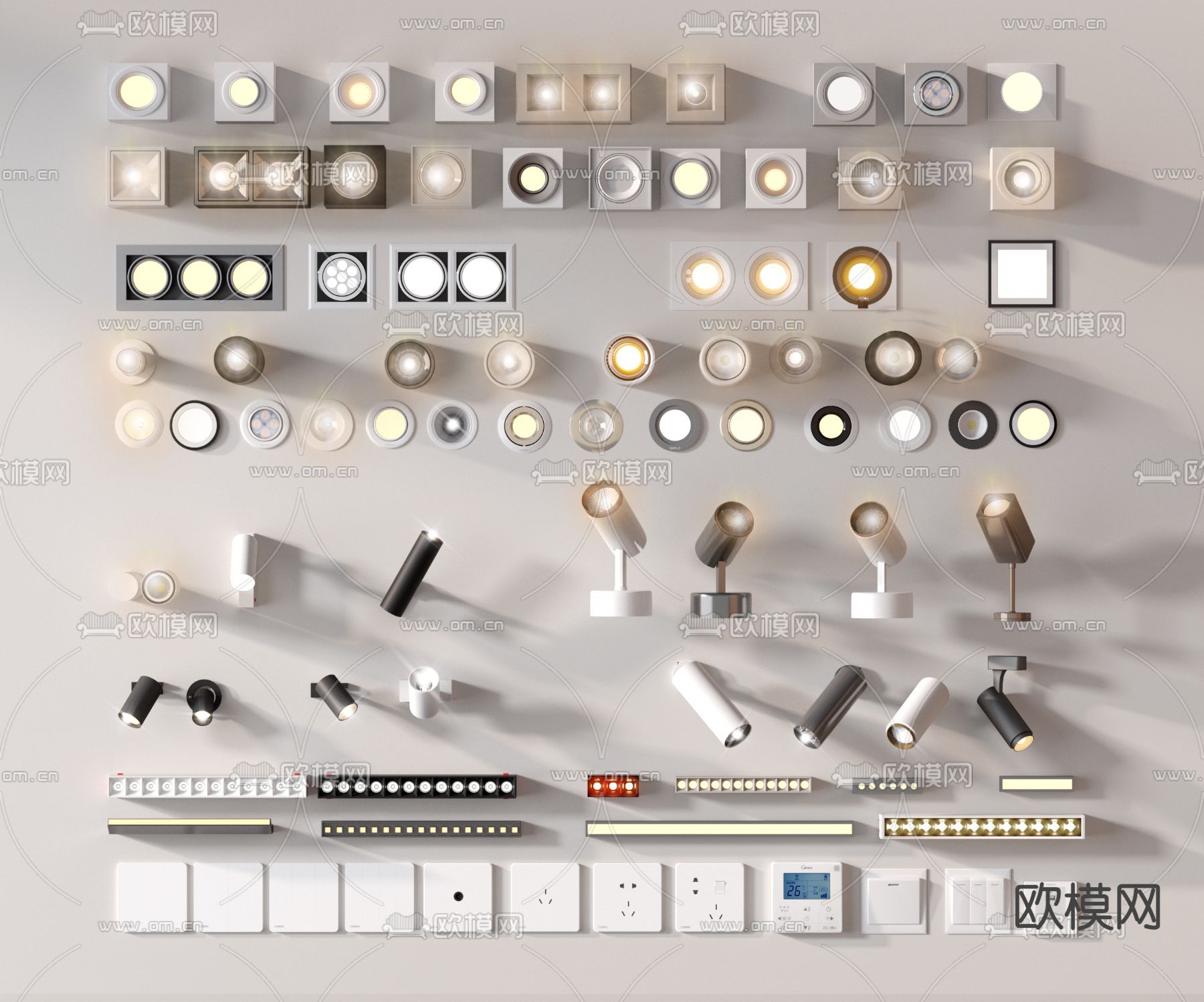 现代筒灯 射灯 明装射灯 牛眼灯 线型灯 转向灯 壁灯su模型下载（渲染图3）