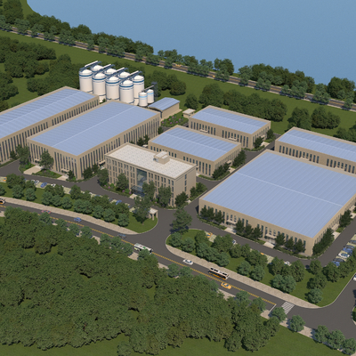  厂房 仓库 车间 厂区鸟瞰su模型 