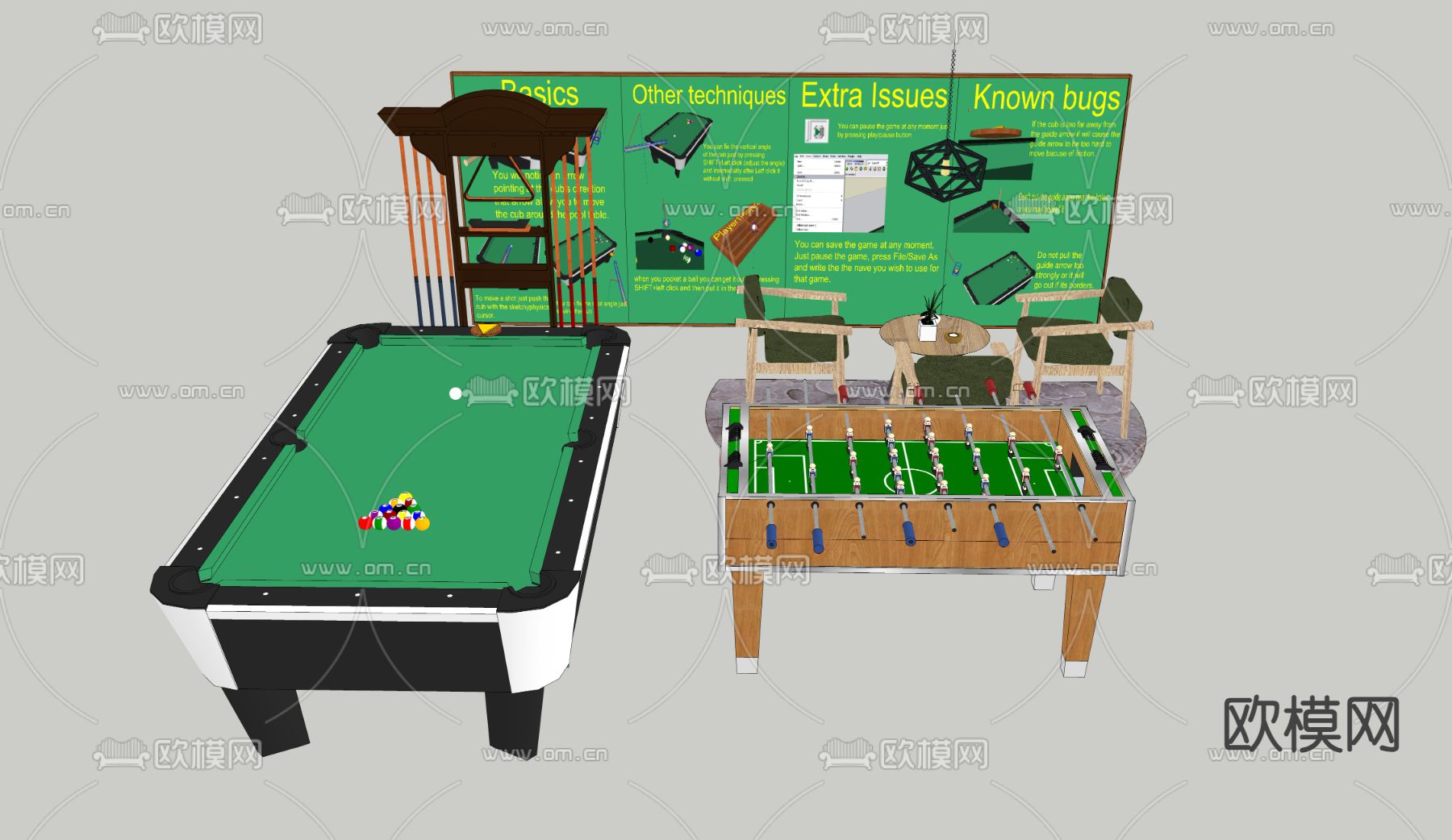 娱乐器材 桌球 双人足球su模型下载（渲染图1）