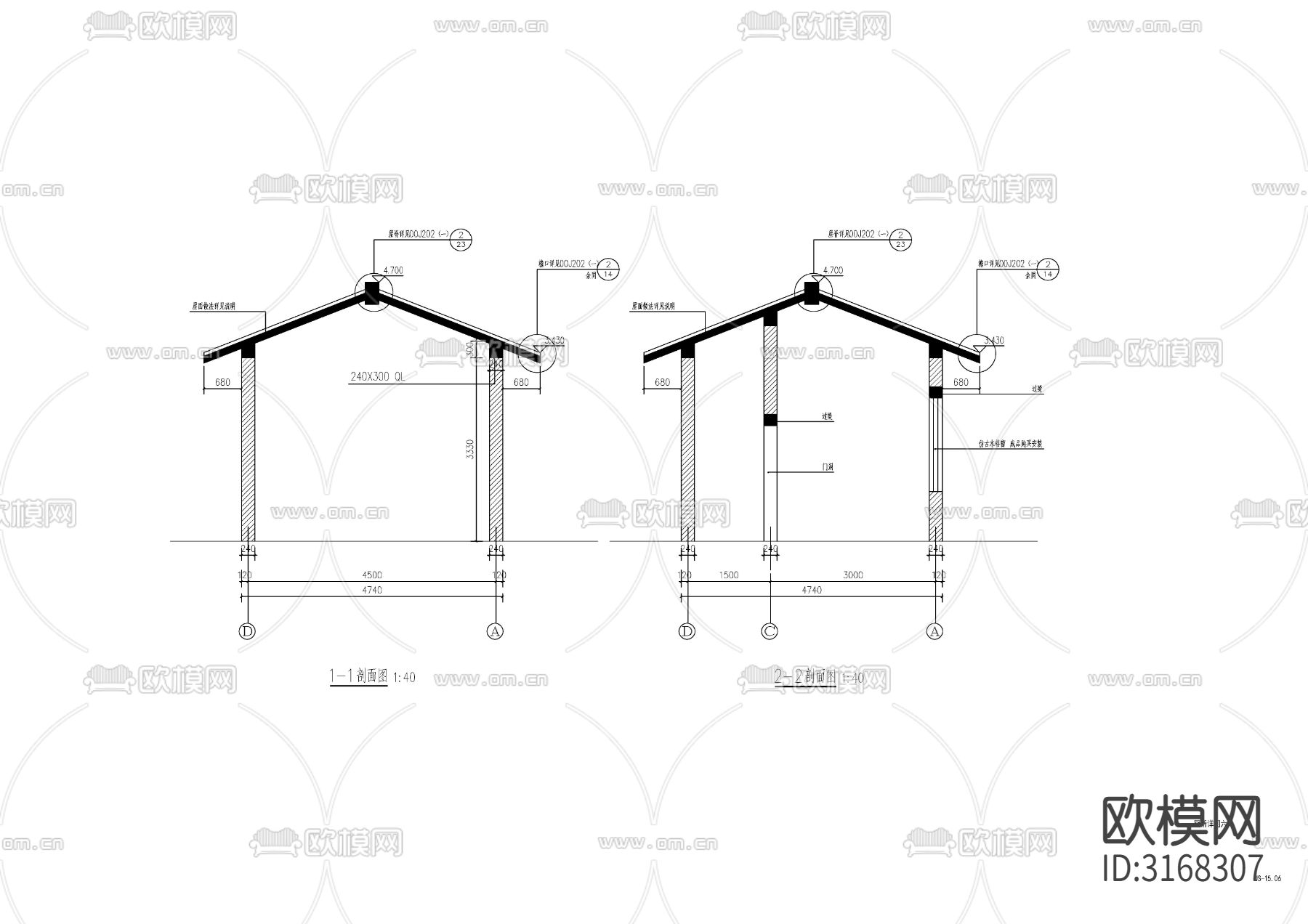 新中式公园卫生间cad施工图下载（渲染图6）