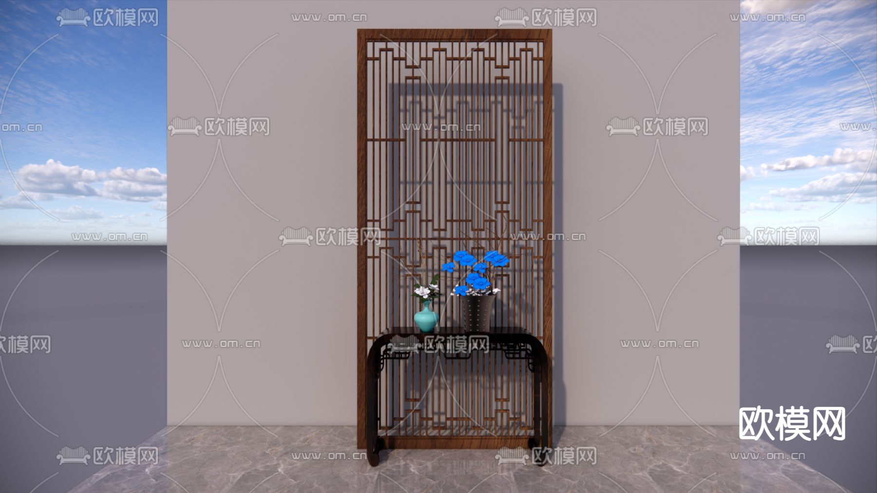 中式玄关 隔断su模型下载（渲染图1）