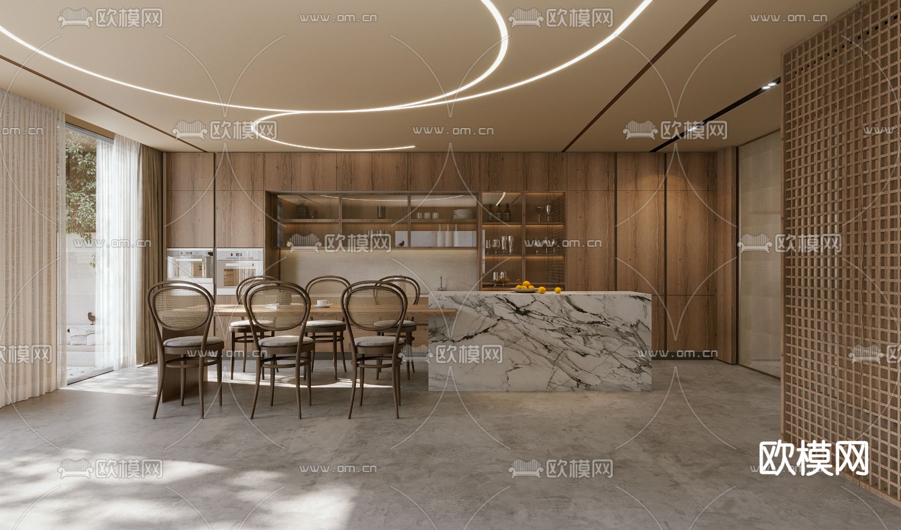 开放式厨房 岛台餐桌3d模型下载