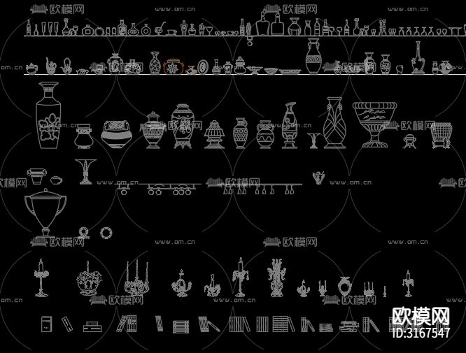 饰品 摆件装饰立面cad图库下载（渲染图1）