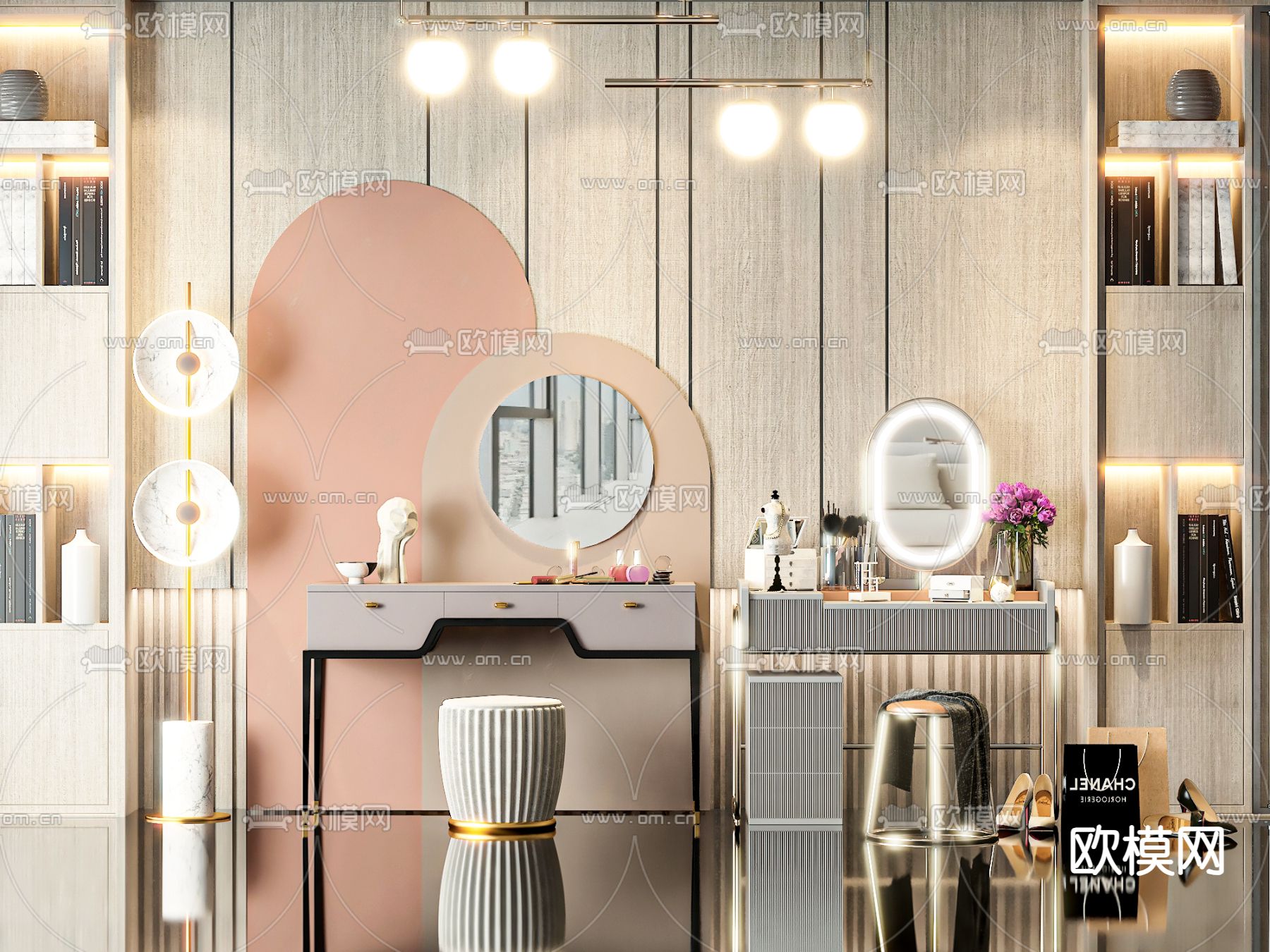 轻奢梳妆凳 化妆桌3d模型下载