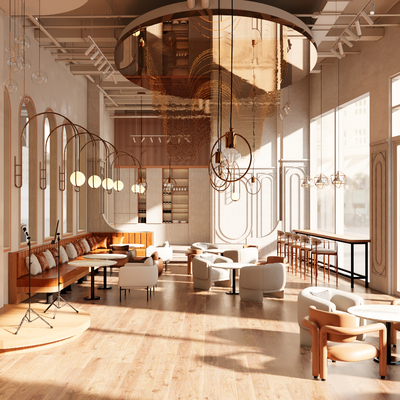  餐厅 咖啡厅su模型 