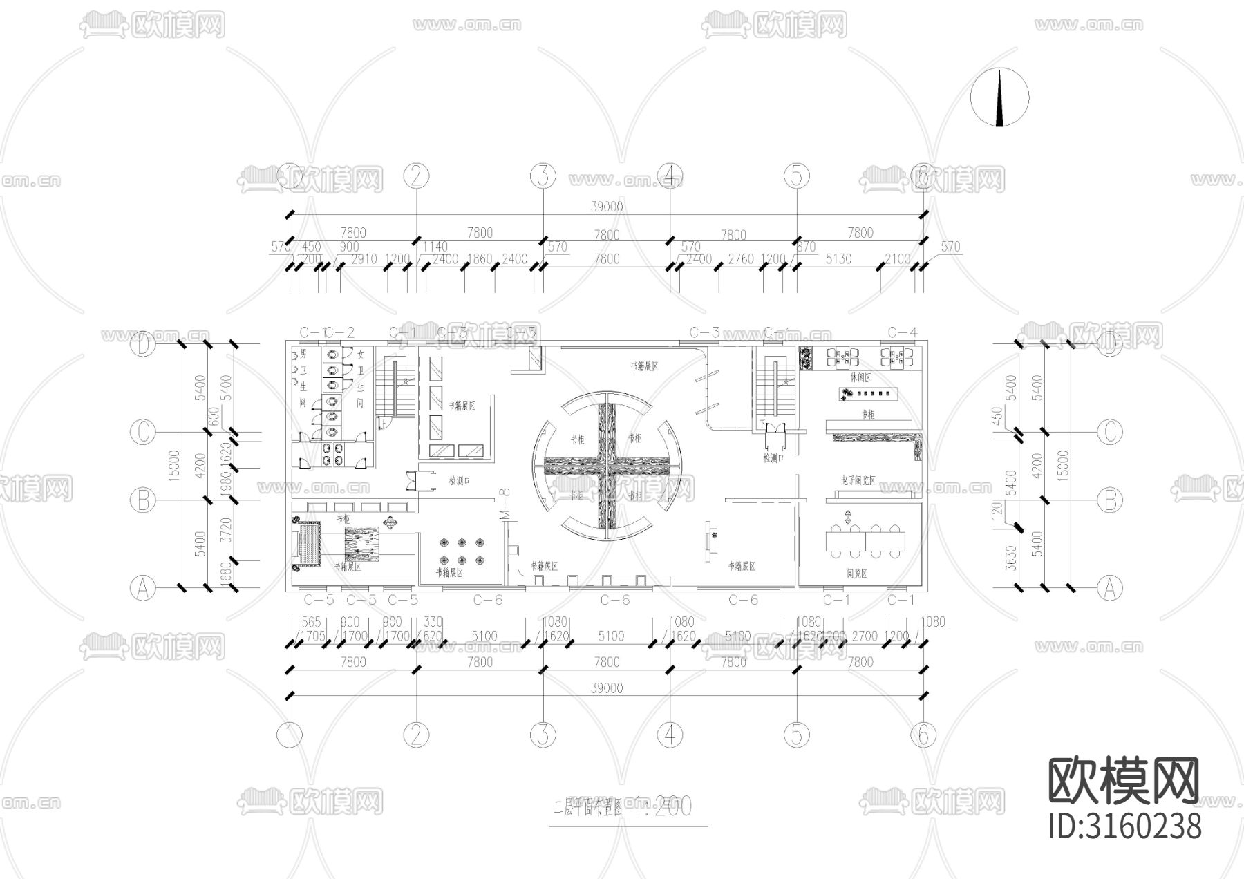 1240㎡书店书吧cad施工图下载（渲染图2）