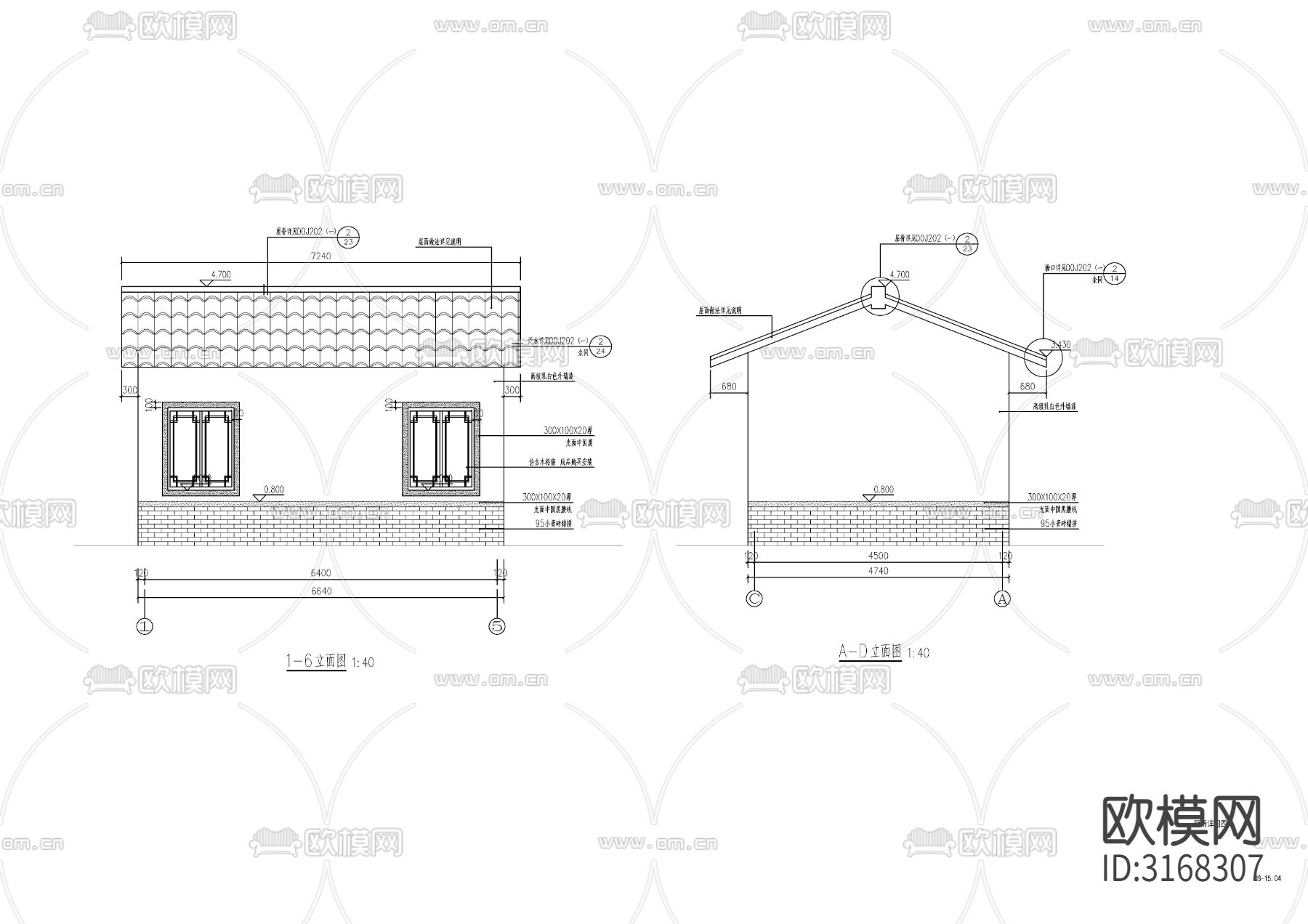 新中式公园卫生间cad施工图下载（渲染图3）