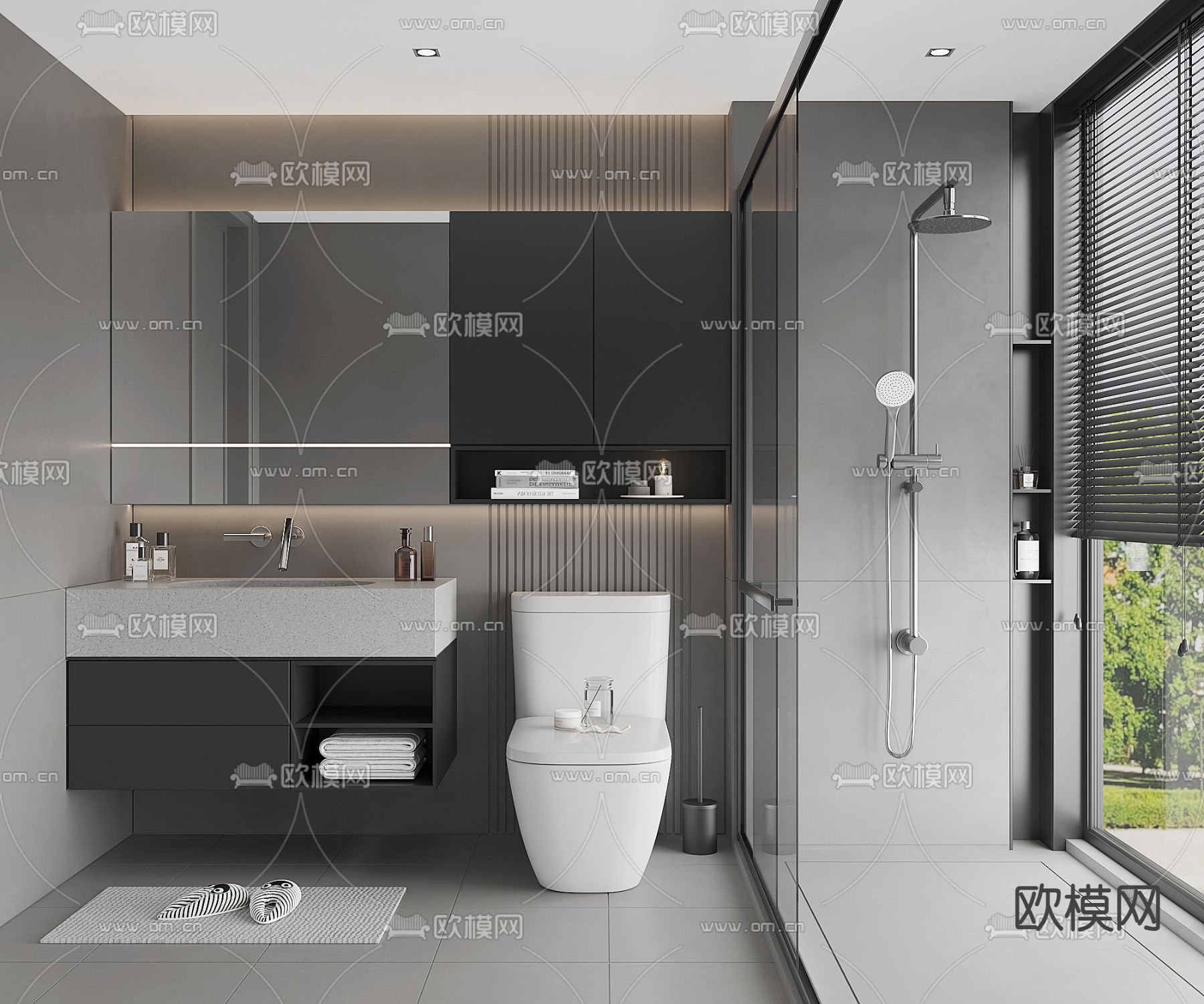 高级灰卫生间 浴室su模型下载（渲染图1）