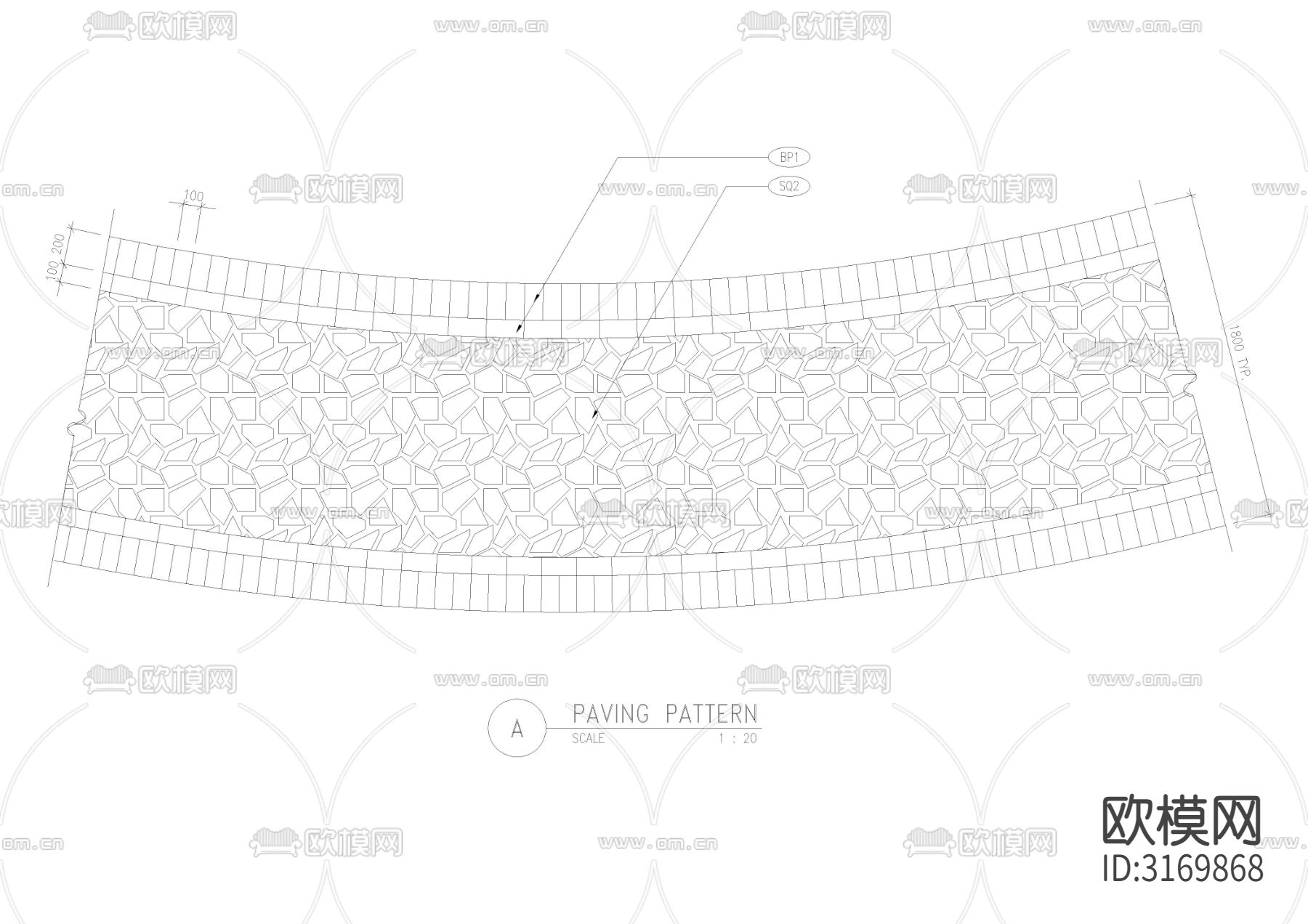 铺装 道路拼花详图剖面图cad图库下载（渲染图5）