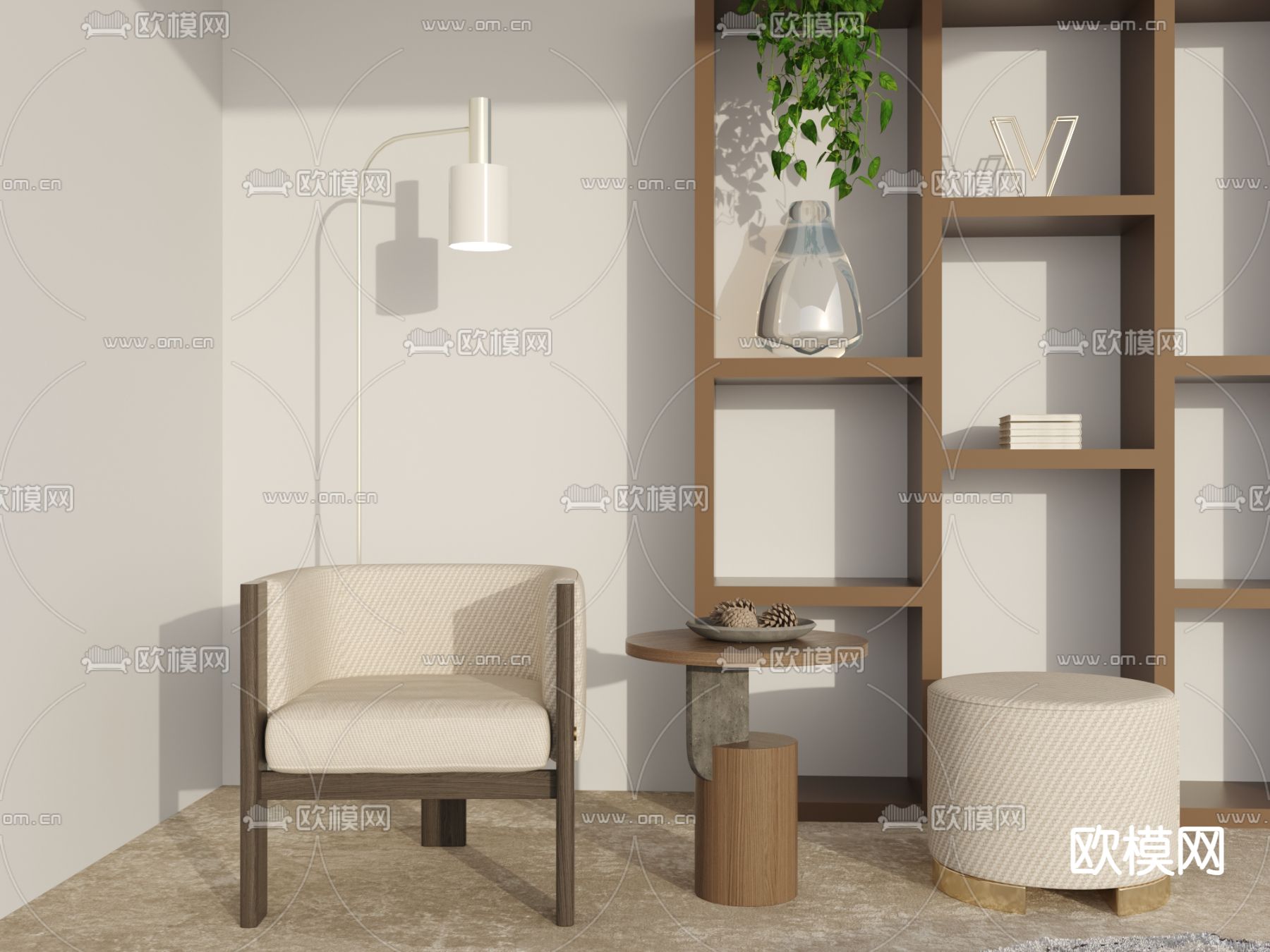 沙发椅 单人椅 角几su模型下载（渲染图1）