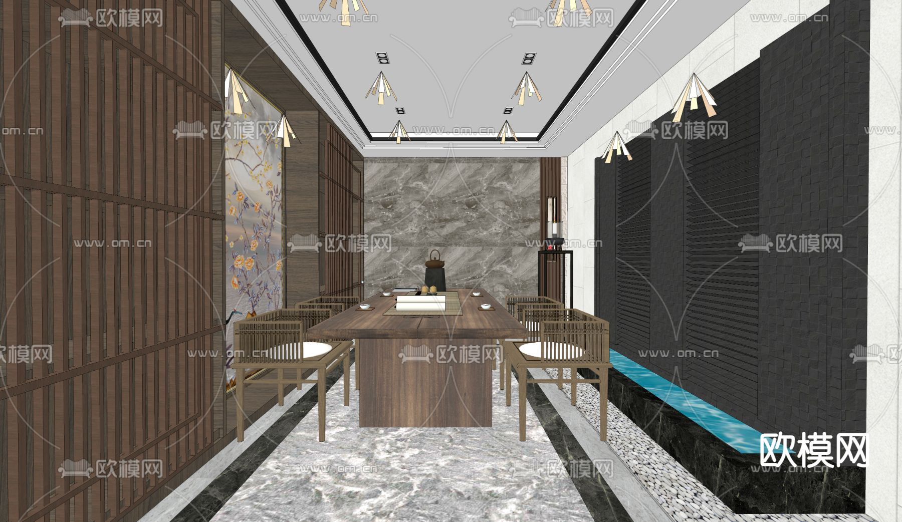 中式茶室su模型下载（渲染图1）