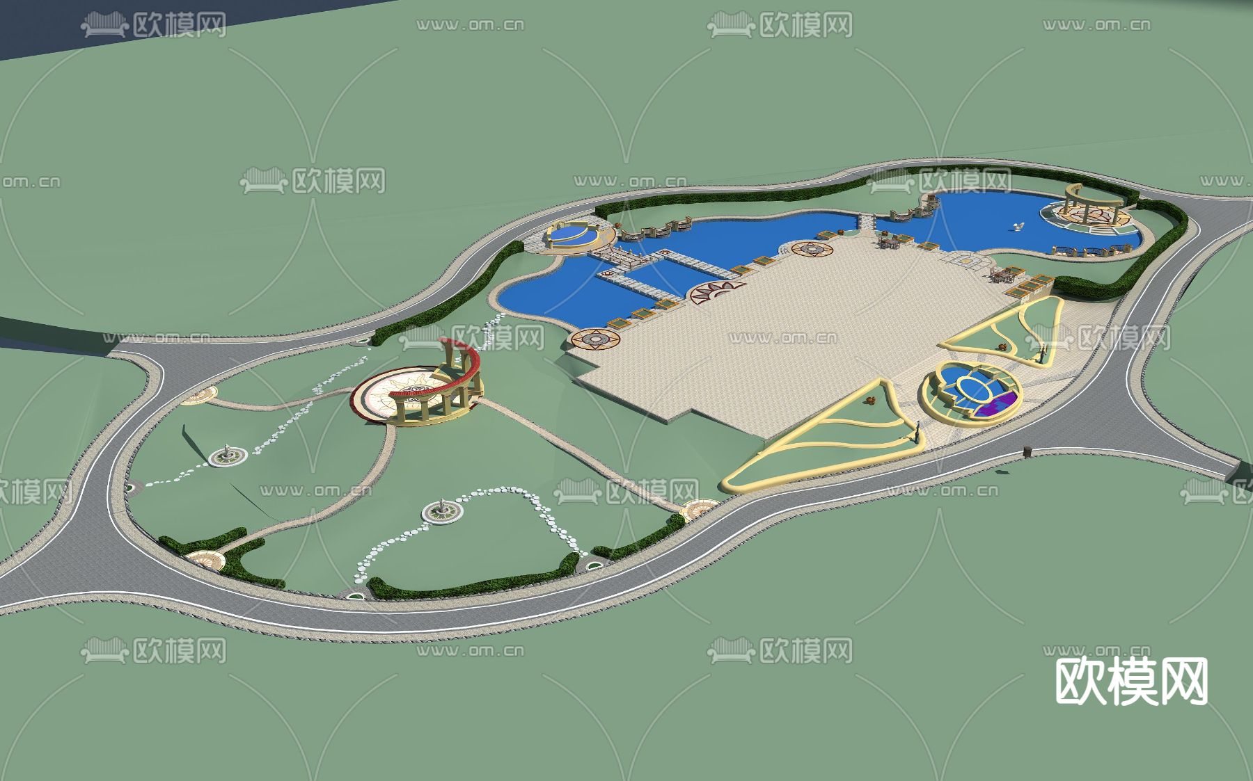 现代公园鸟瞰规划 3d模型下载
