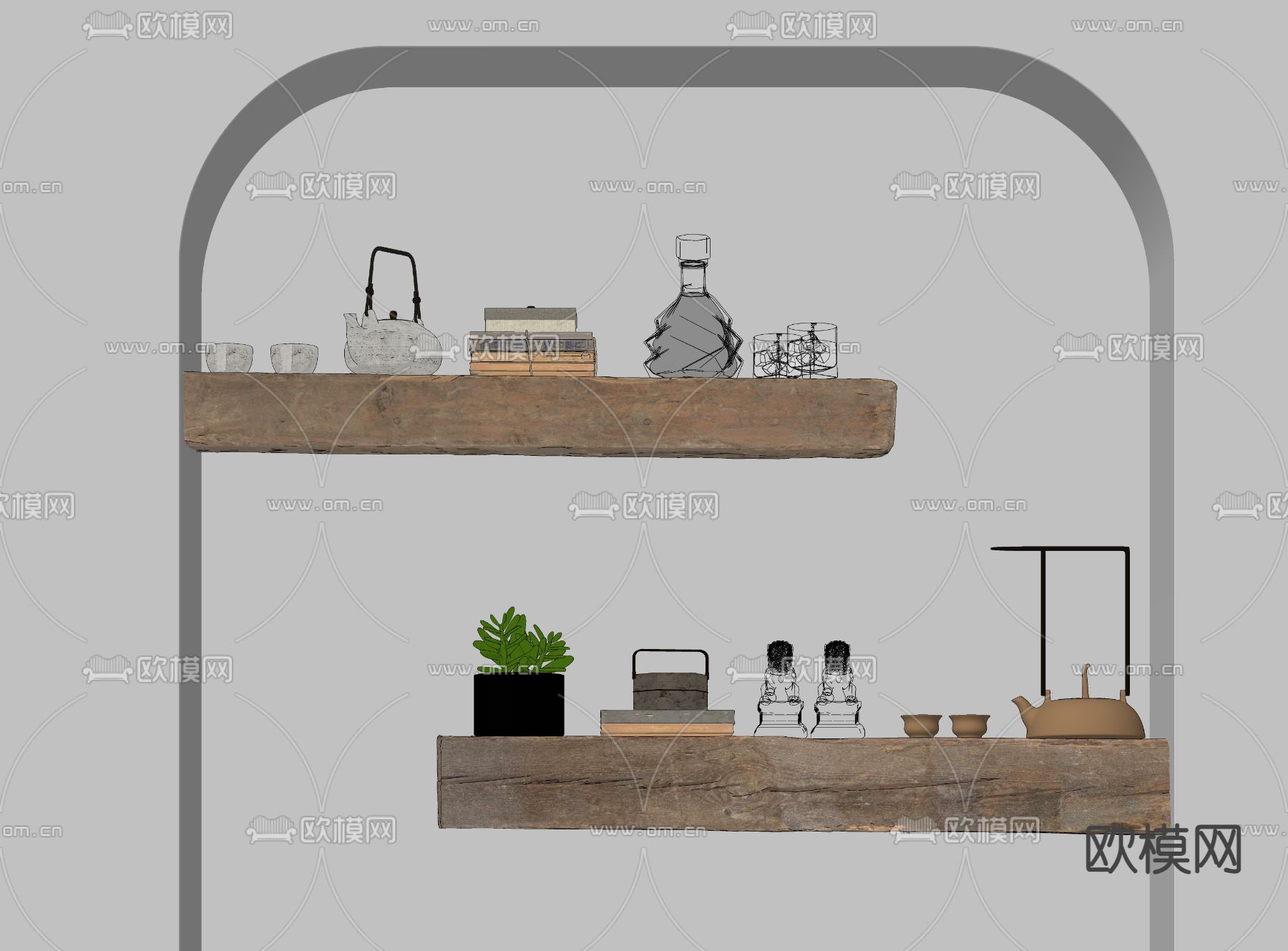 新中式茶具 酒瓶 书籍su模型下载（渲染图1）