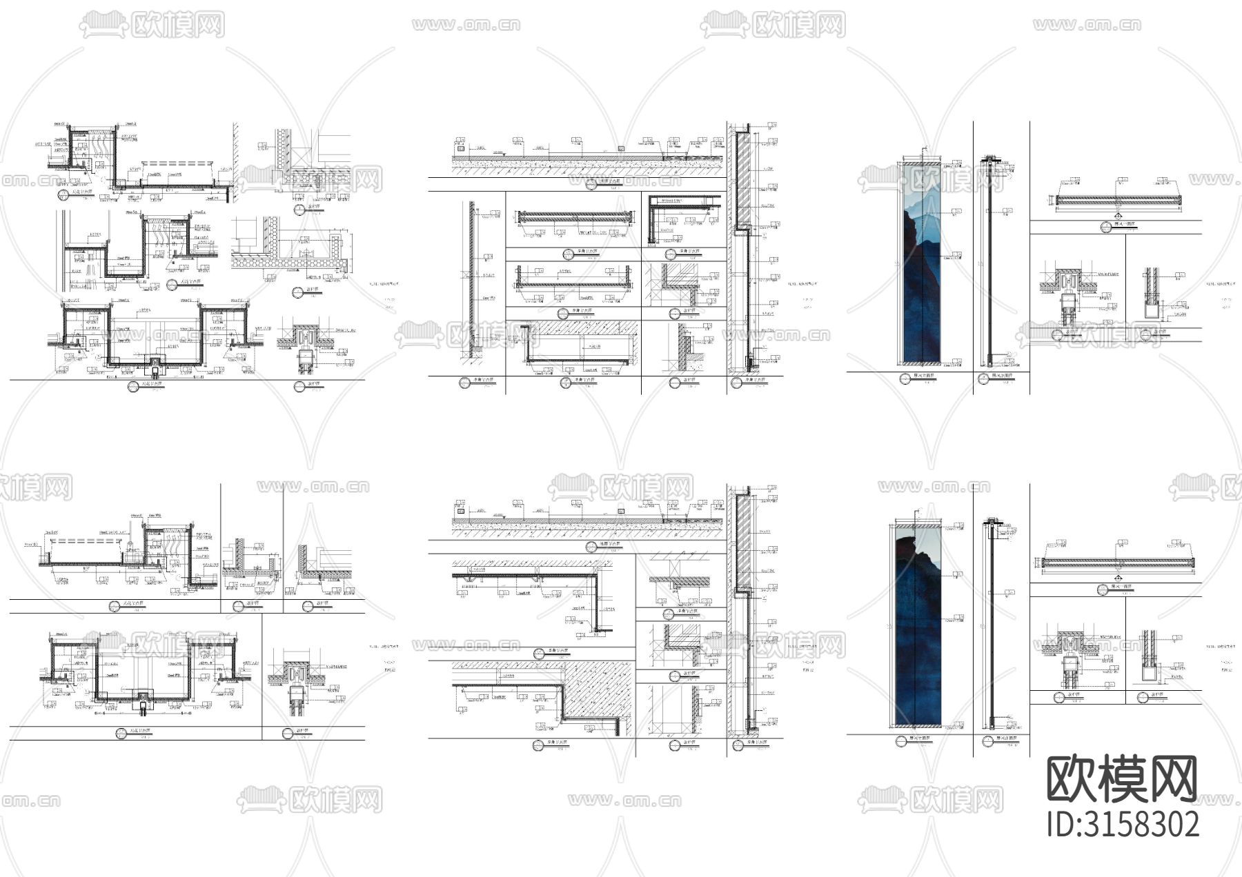 包房天花吊顶cad大样图下载（渲染图4）