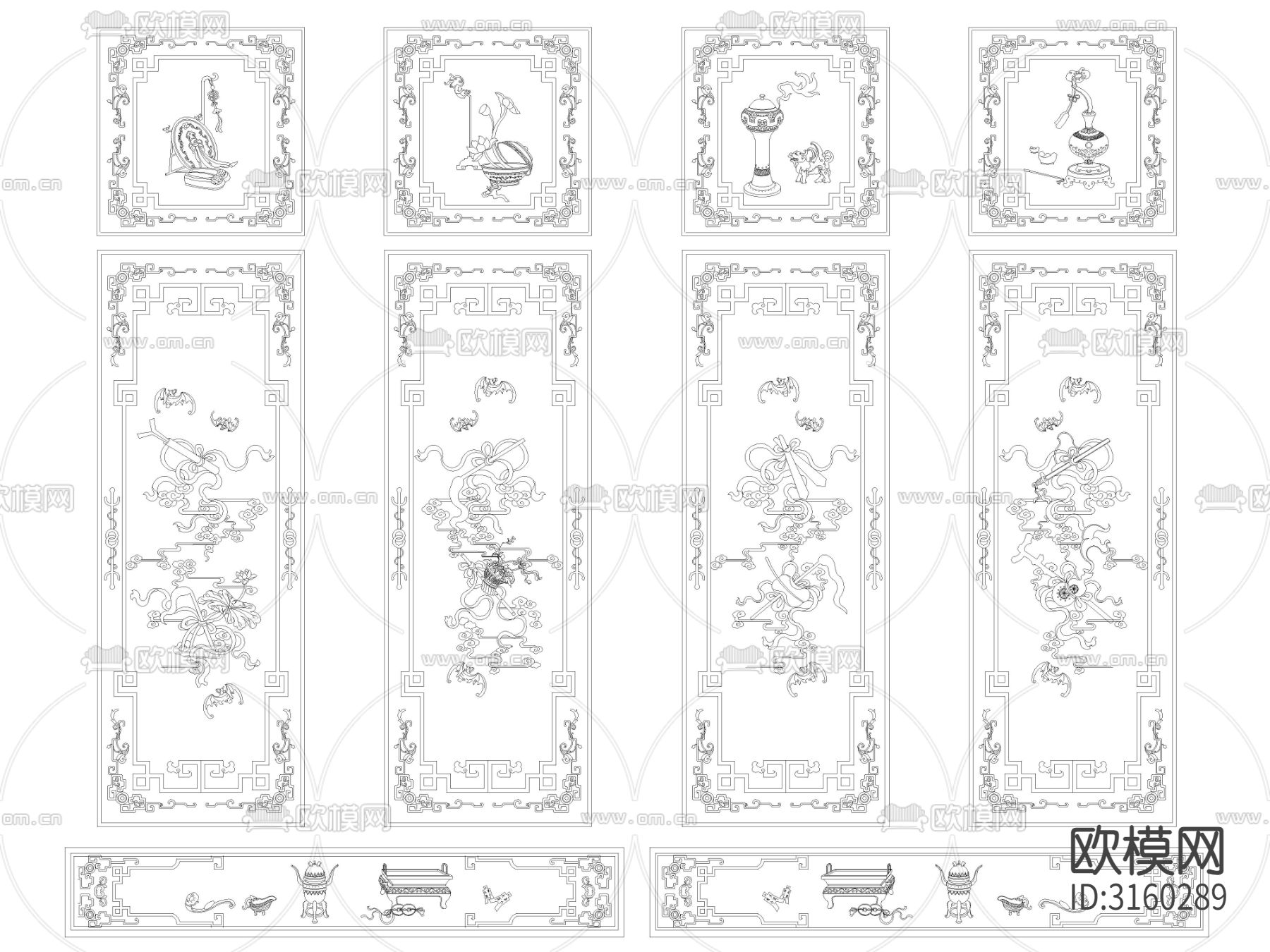 中式古典雕花装饰画cad图库下载（渲染图2）