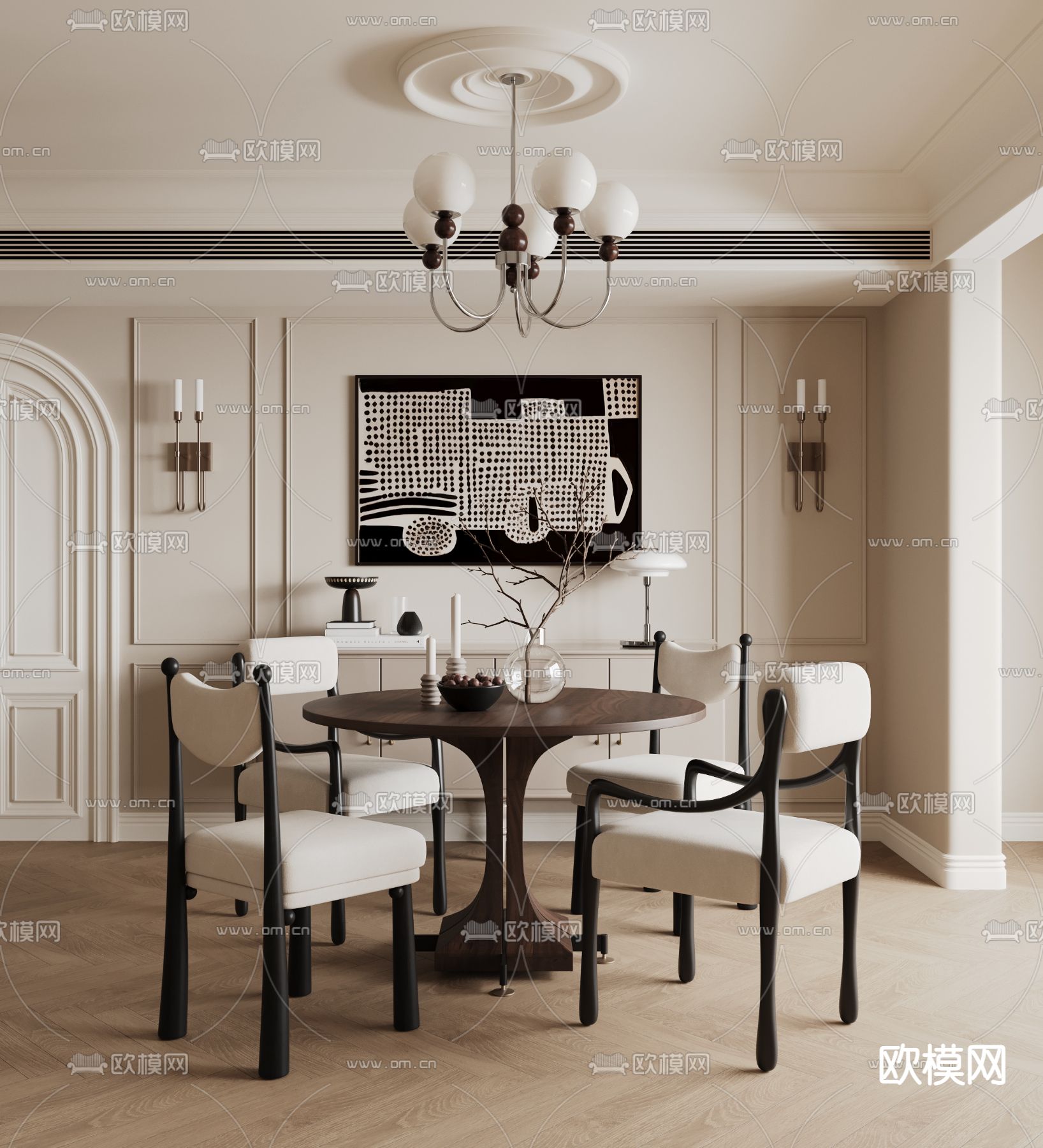 法式餐厅su模型下载（渲染图2）