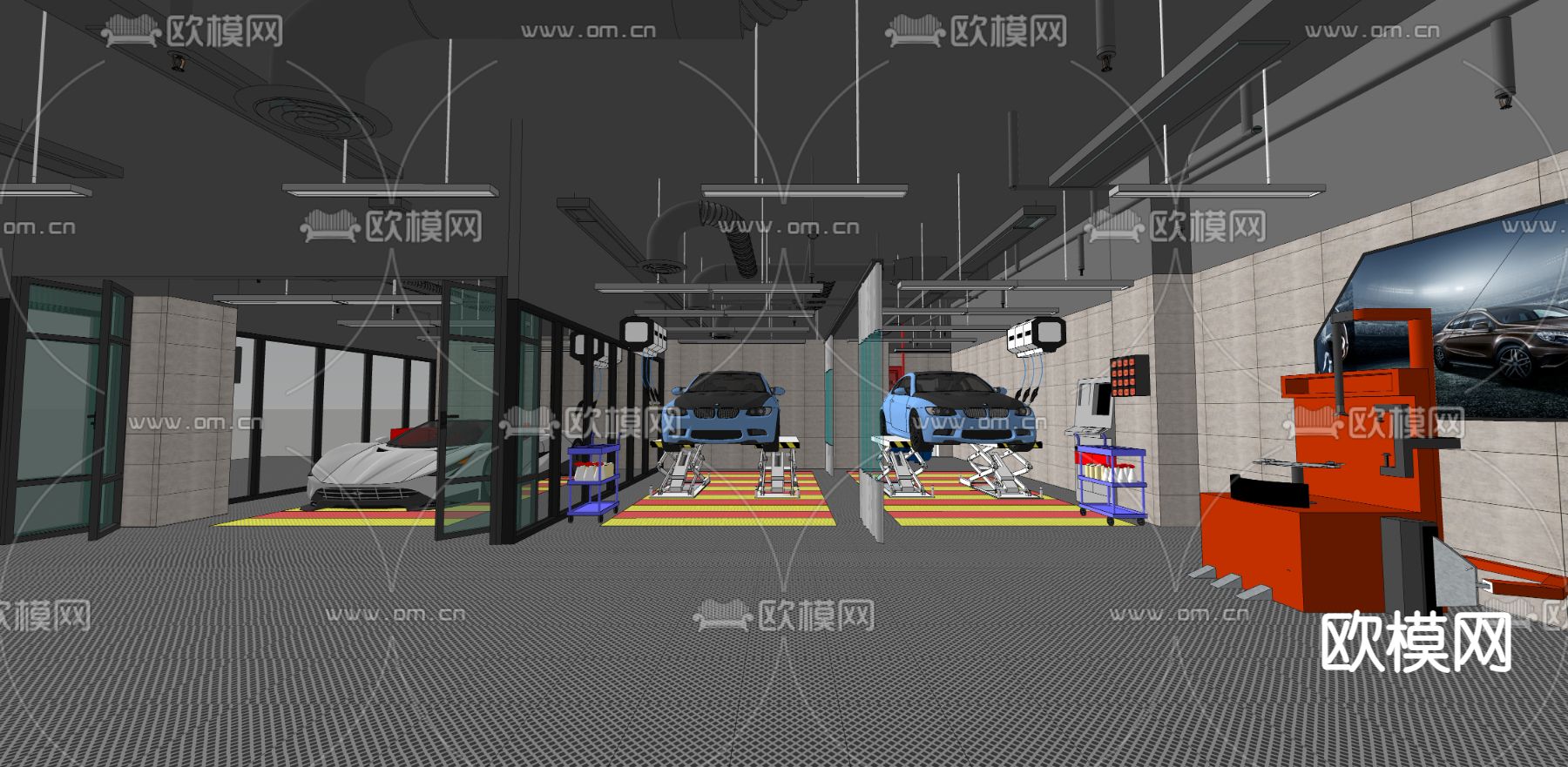 工业风车库 停车场地下室su模型下载（渲染图3）