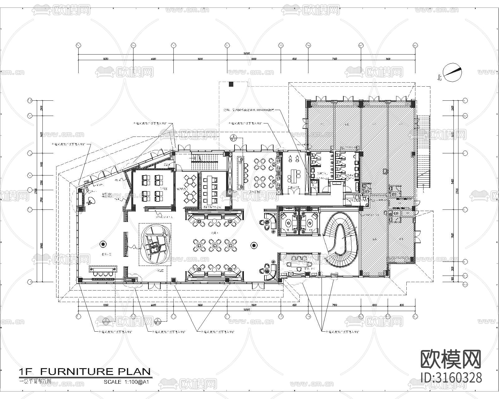 销售楼 销售中心cad施工图下载（渲染图2）