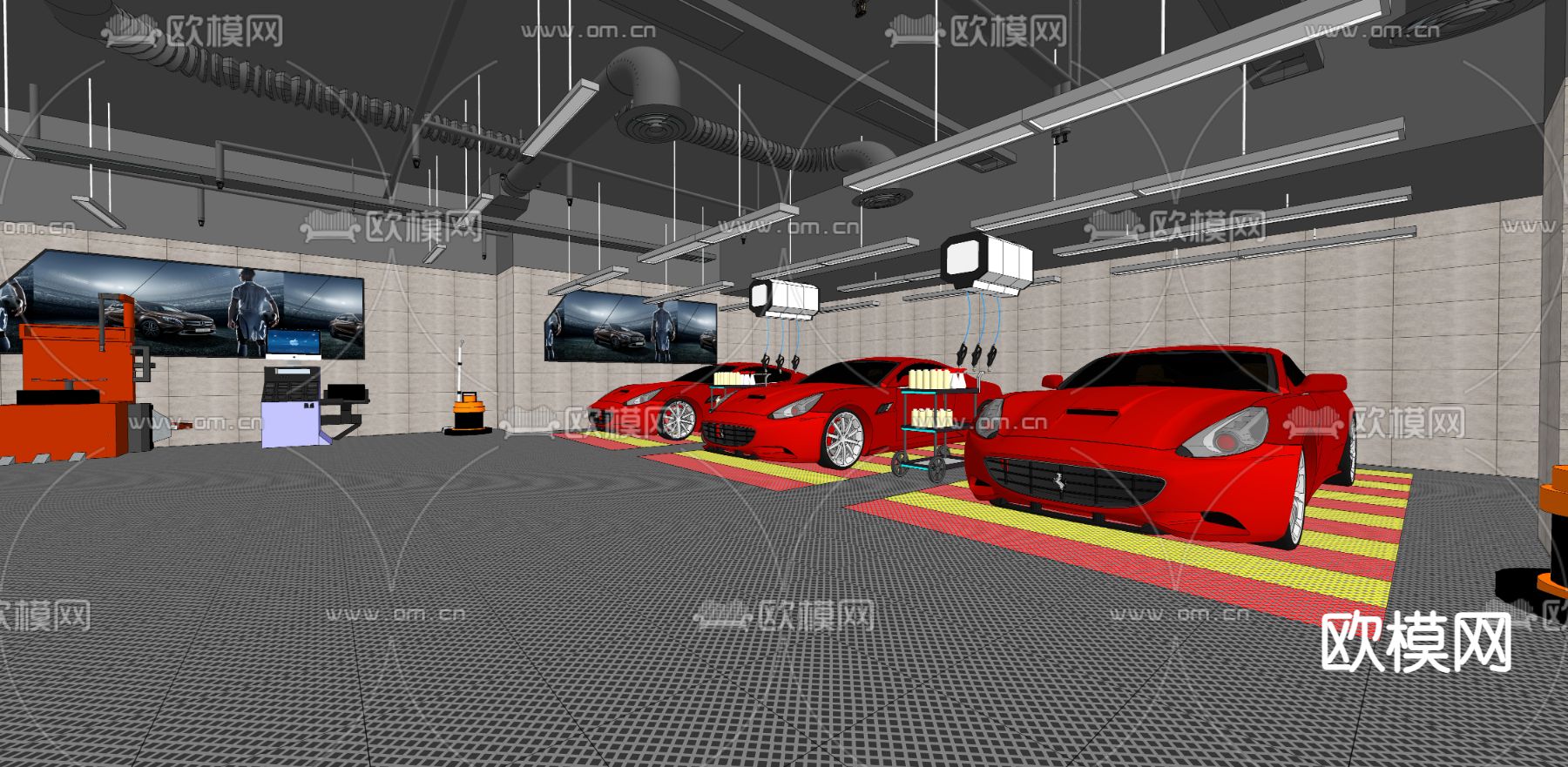 工业风车库 停车场地下室su模型下载（渲染图1）