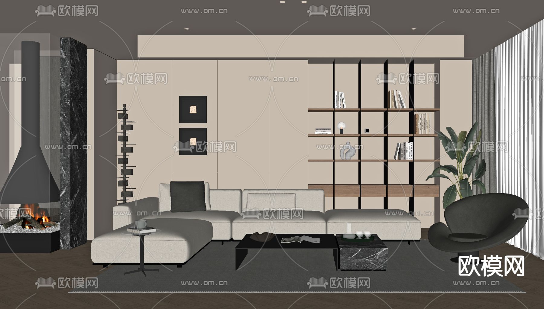 现代客厅su模型下载（渲染图1）