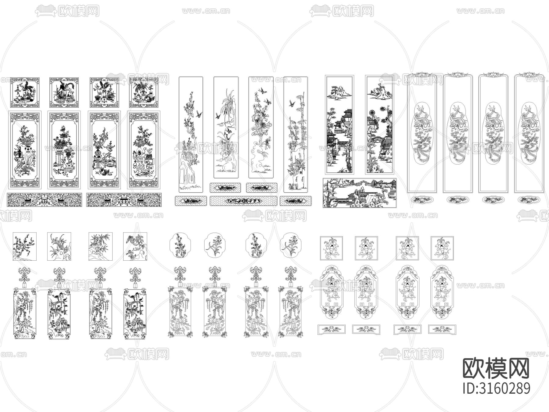 中式古典雕花装饰画cad图库下载（渲染图5）