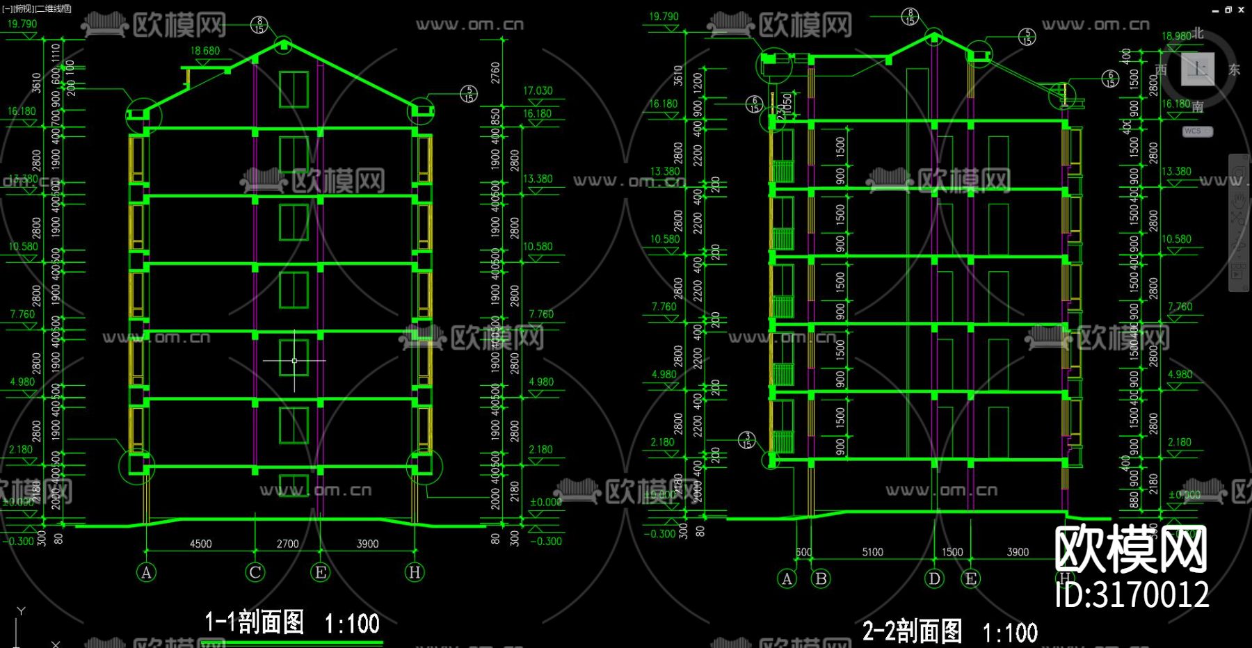 住宅区建筑 住宅区 居住建筑cad施工图下载（渲染图1）