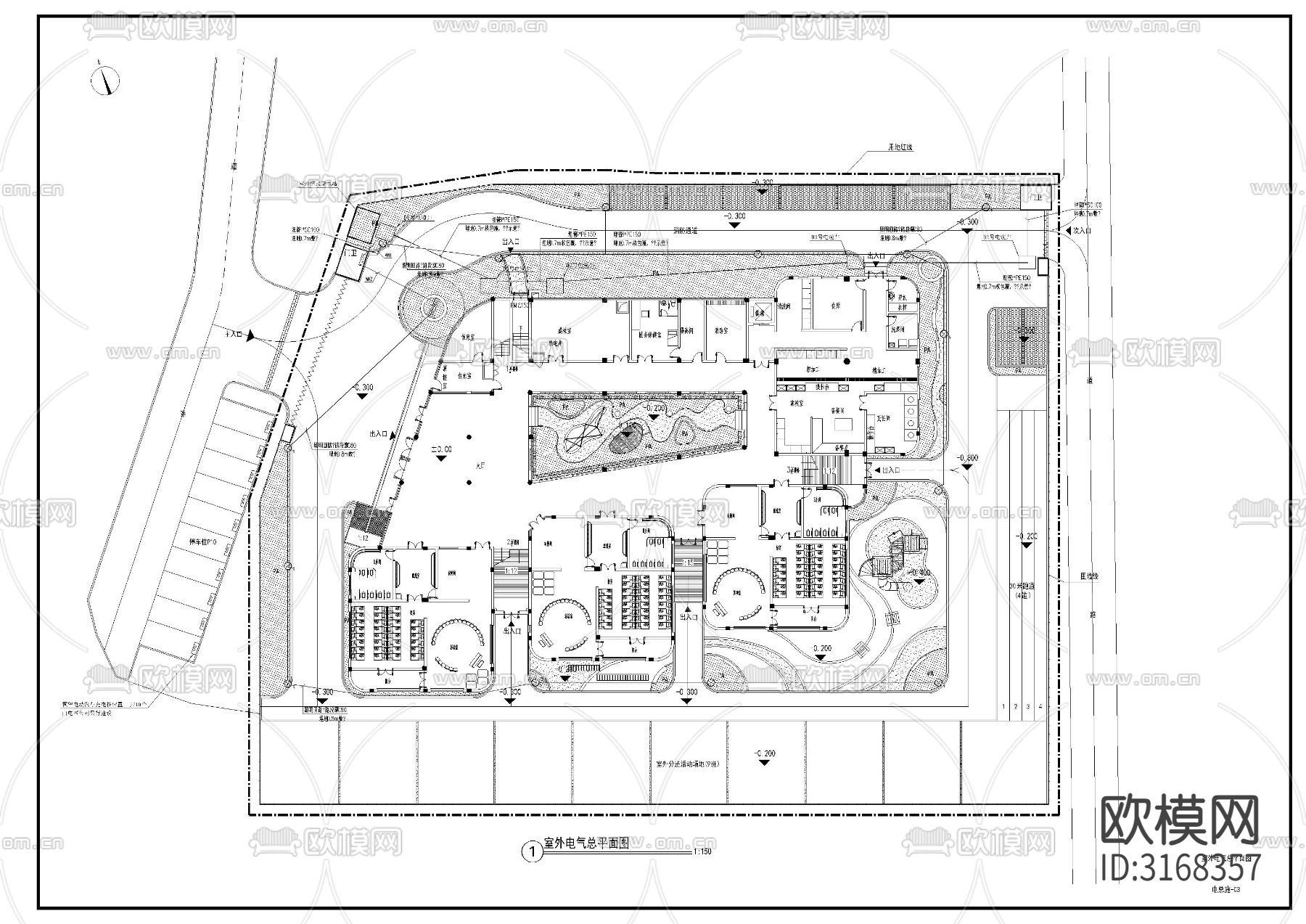 幼儿园室外电气图cad施工图下载（渲染图2）