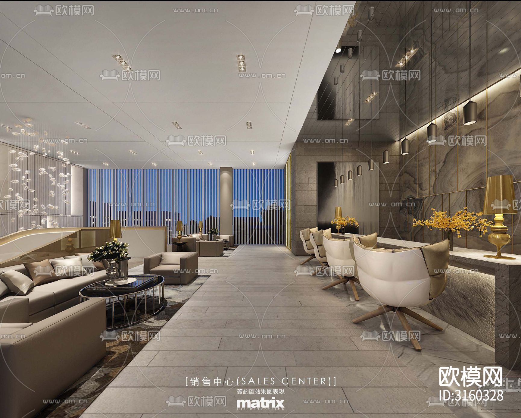 销售楼 销售中心cad施工图下载（渲染图10）