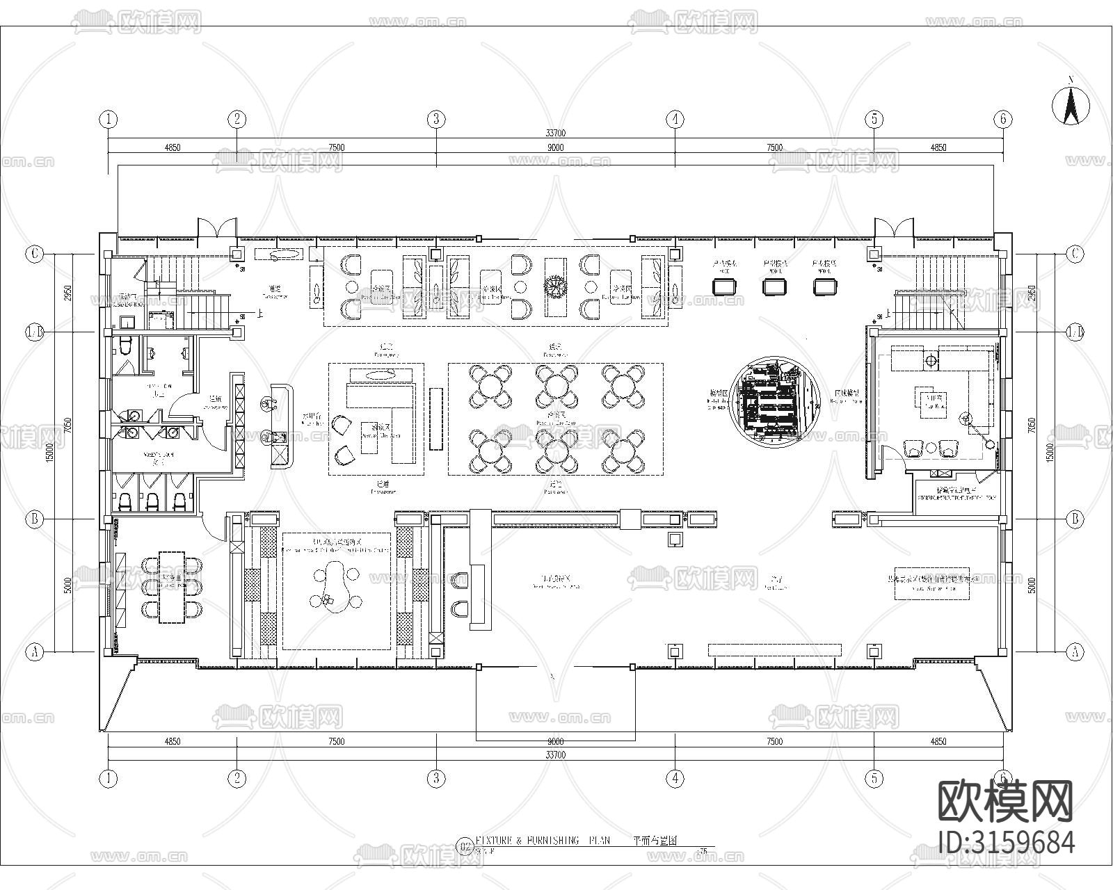销售楼 销售中心cad施工图下载（渲染图2）