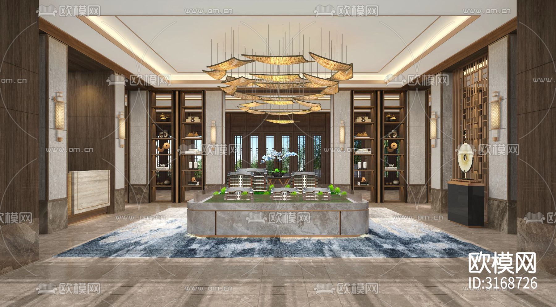 现代轻奢售楼处cad施工图下载（渲染图1）