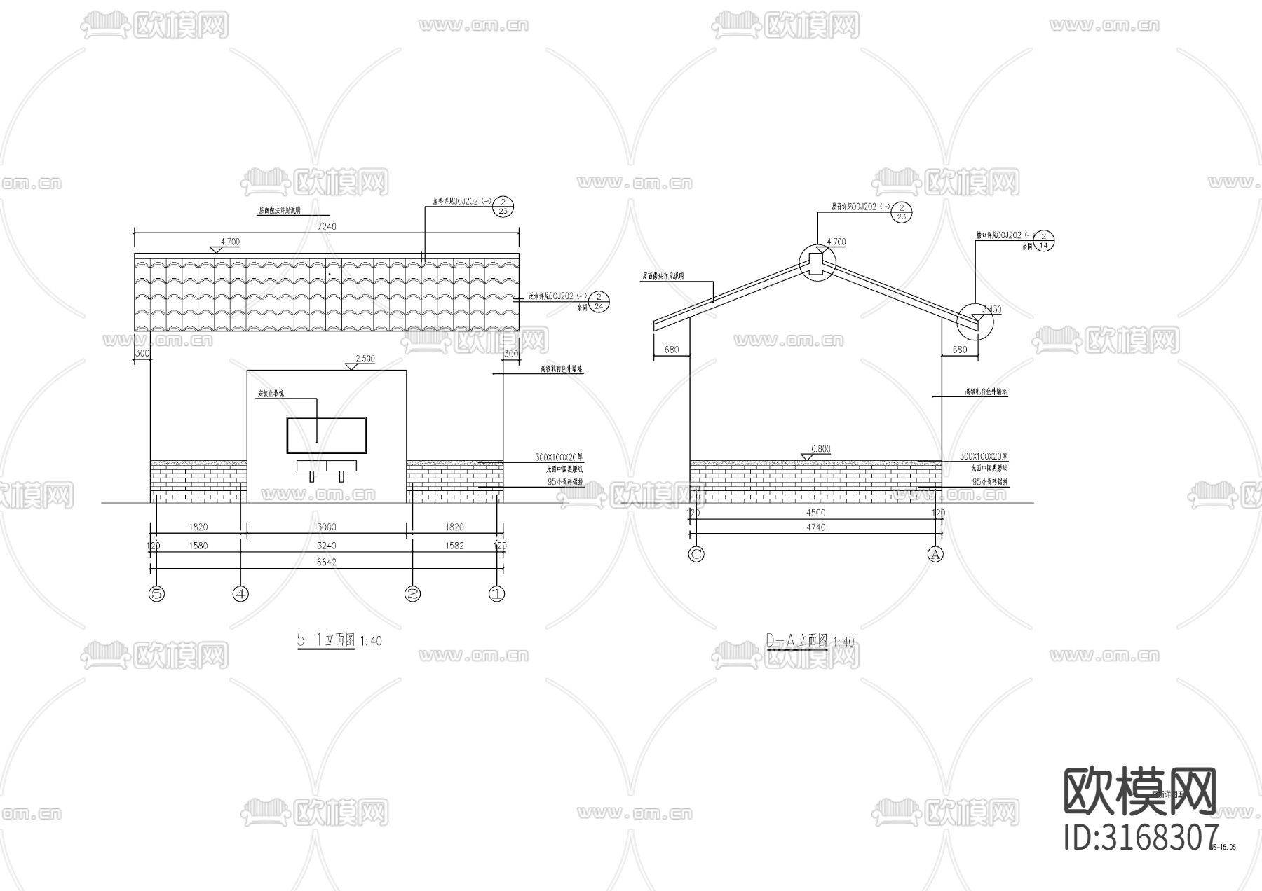 新中式公园卫生间cad施工图下载（渲染图5）