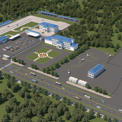  驾校 交通大队 科目二场地 停车场鸟瞰su模型 