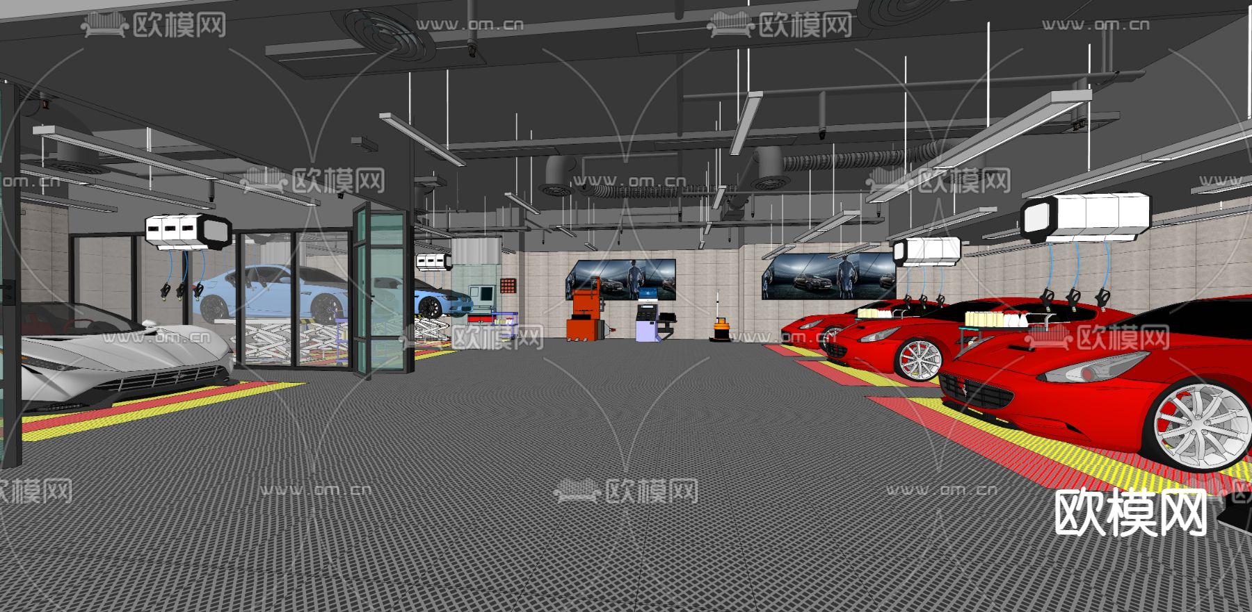 工业风车库 停车场地下室su模型下载（渲染图4）