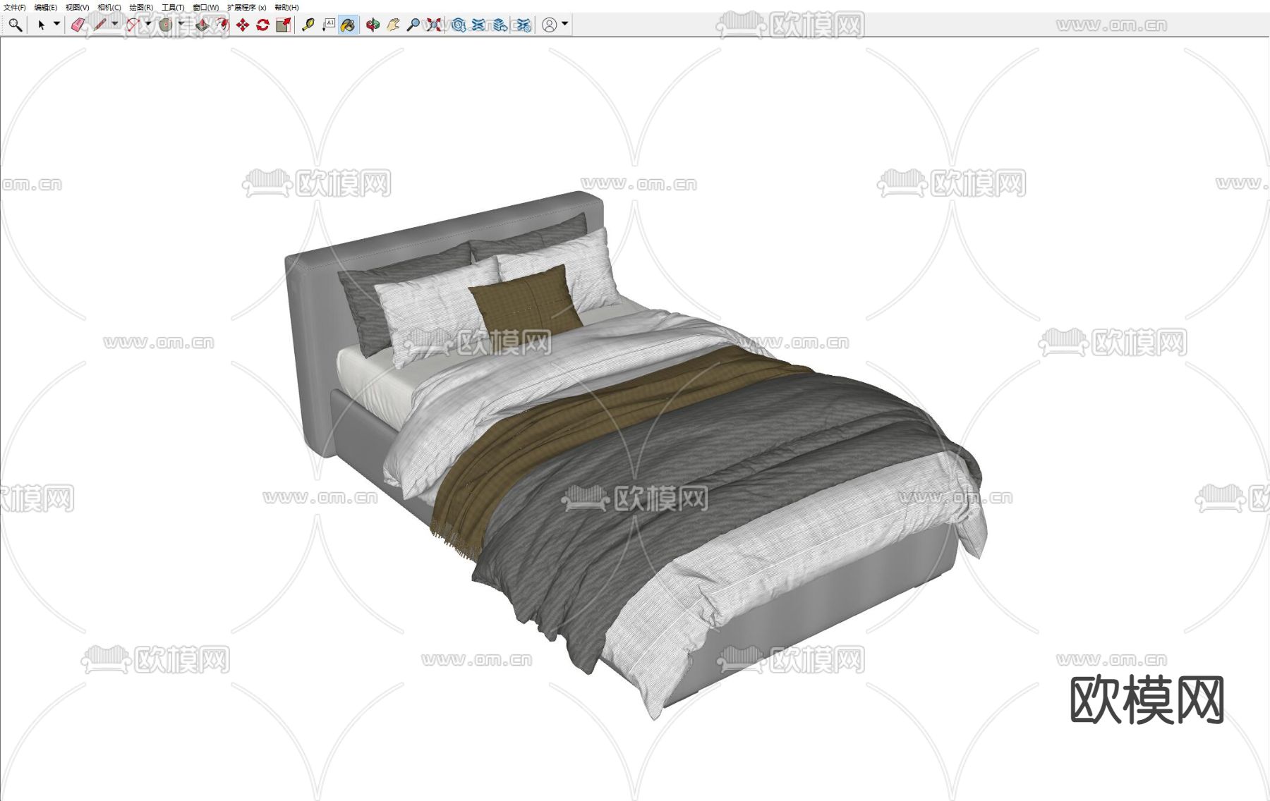 现代布艺单人床su模型下载（渲染图1）