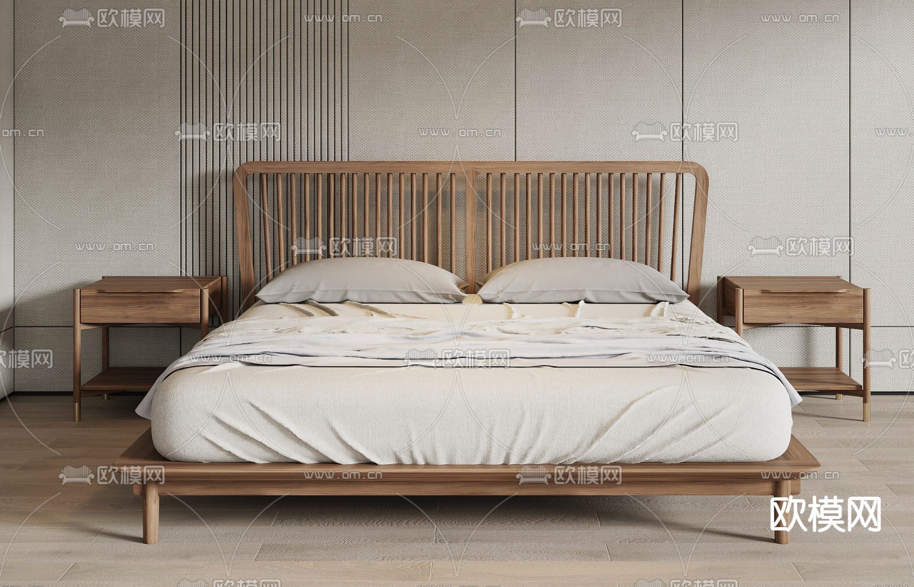 中古风双人床su模型下载（渲染图2）