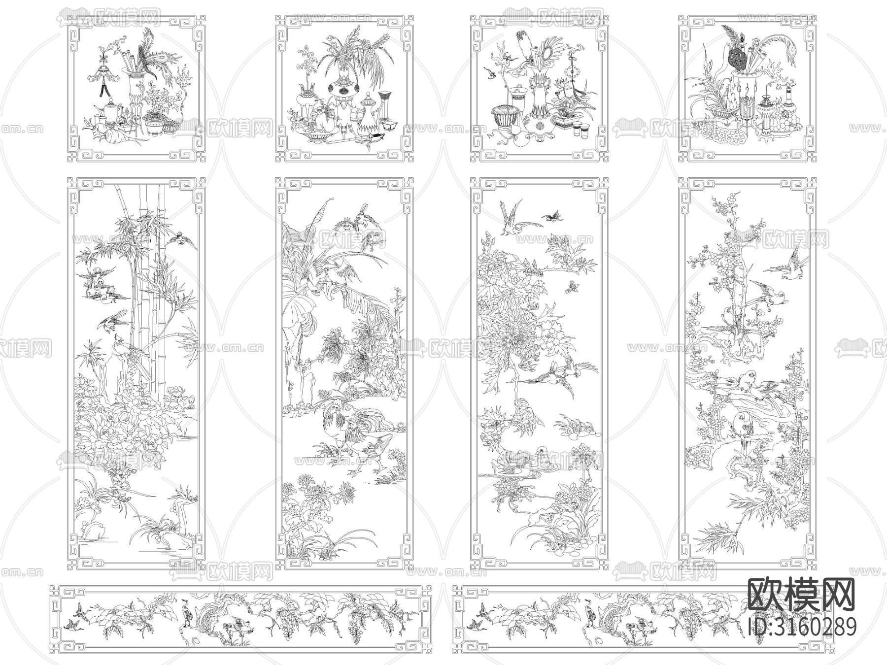 中式古典雕花装饰画cad图库下载（渲染图6）