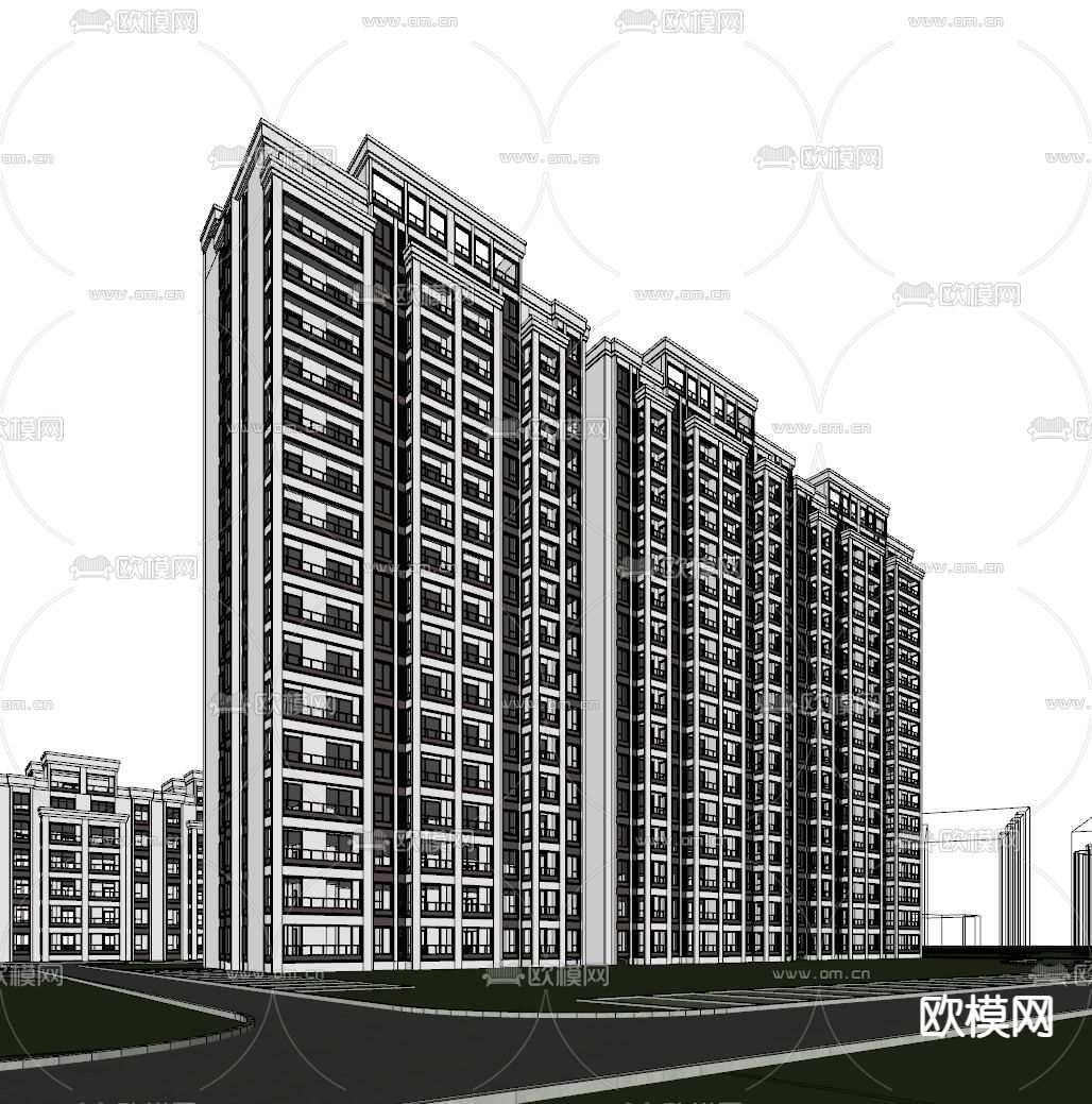 住宅楼外观su模型下载（渲染图1）